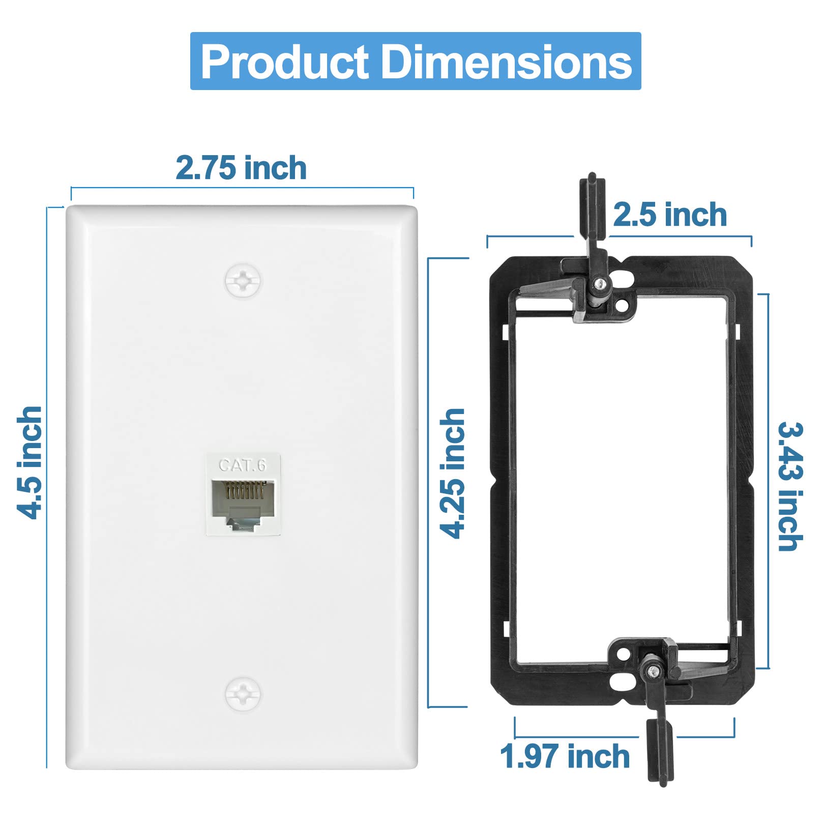 5 Pack Ethernet Wall Plate Rj45 Cat6 Keystone Jack Network Outlet White 1 Port 2 Inline Coupler Connector Box Cover With Low Vol