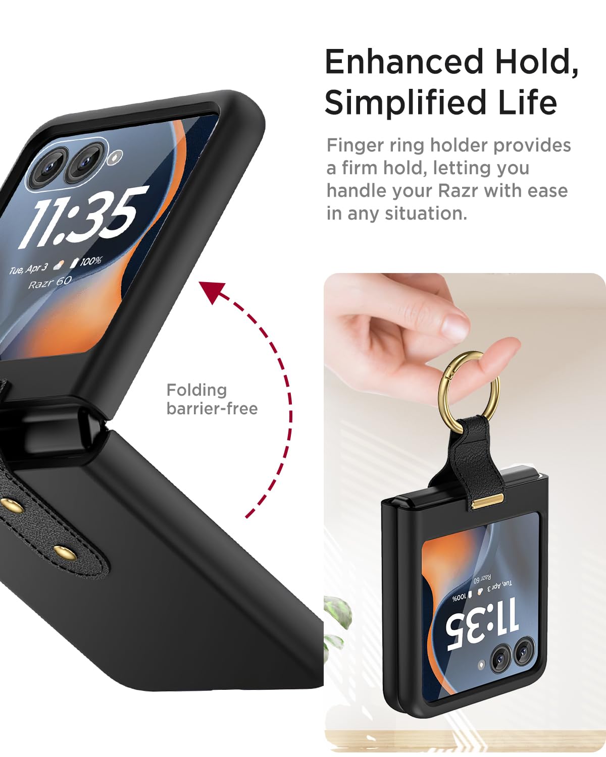 Miimall Slim Cases For Motorola Razr 2025 Case With Ring Holder[Not For Plus],[Tempered Glass Screen Protector & Military Grade