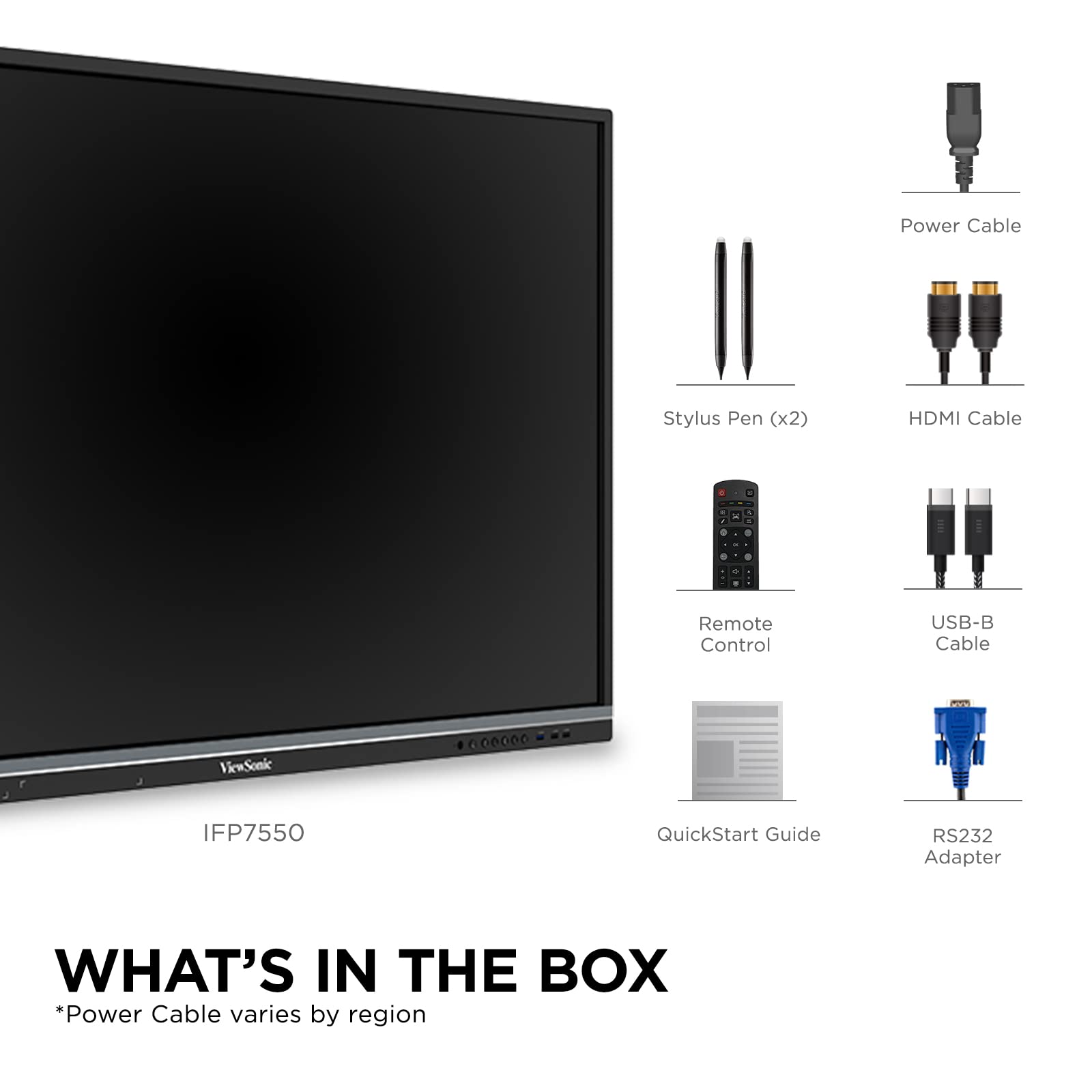 Viewsonic Ifp7550 75'' 2160P 4K Interactive Display, 20 Point Touch, Vga, Display Port, Hdmi