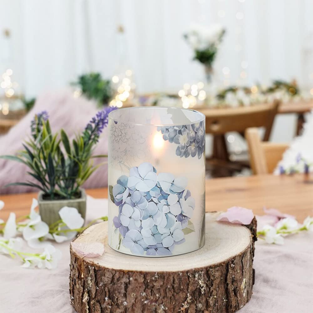 Dromance Hydrangea Glass Flameless Candles With Remote Timer Battery Operated Led Flickering Pillar Candles Real Wax Spring Dinn