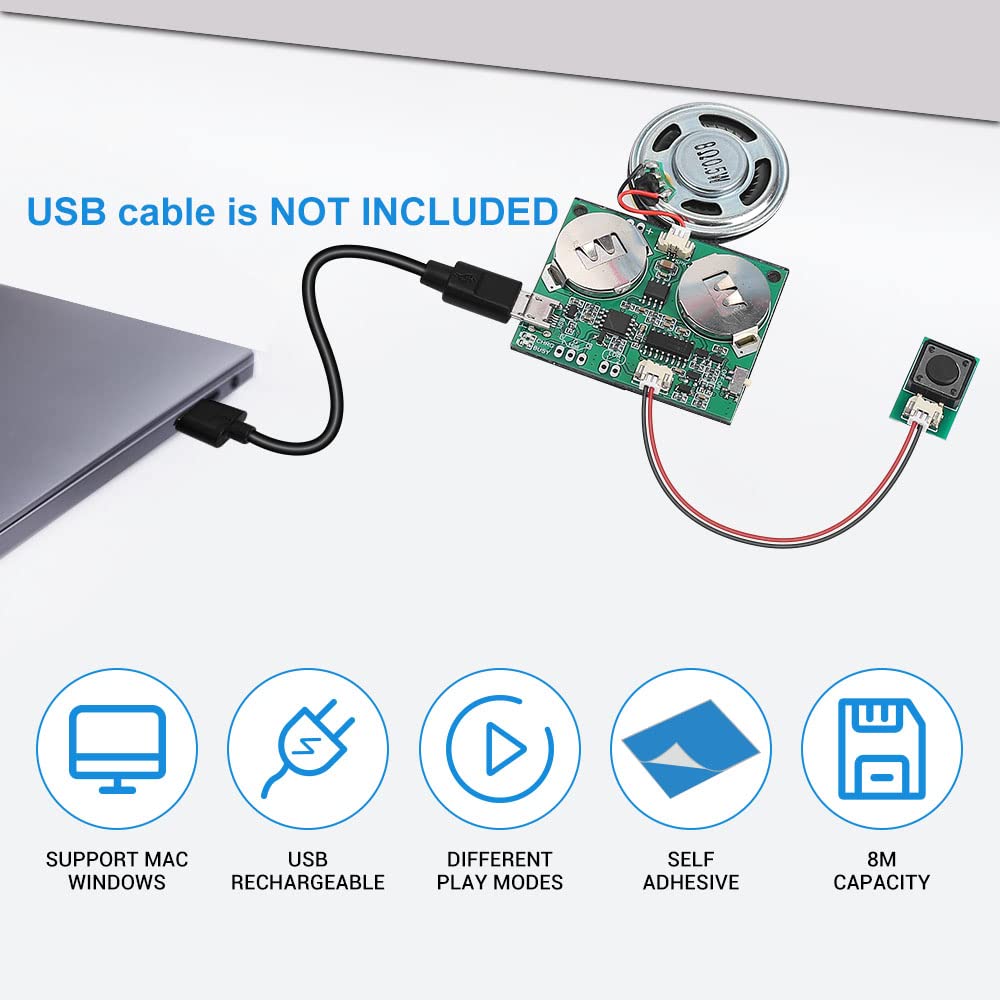 Sound Module, Icstation Programmable Sound Chip For Greeting Card 8M Usb Charging Sound Board For Diy Creative Presents For Fath