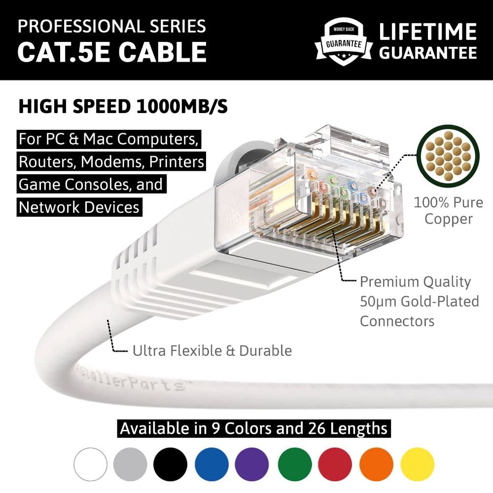 Installerparts Ethernet Cable Cat5E Cable Utp Booted 25 Ft   White   Professional Series   1Gigabit/Sec Network/Internet Cable,