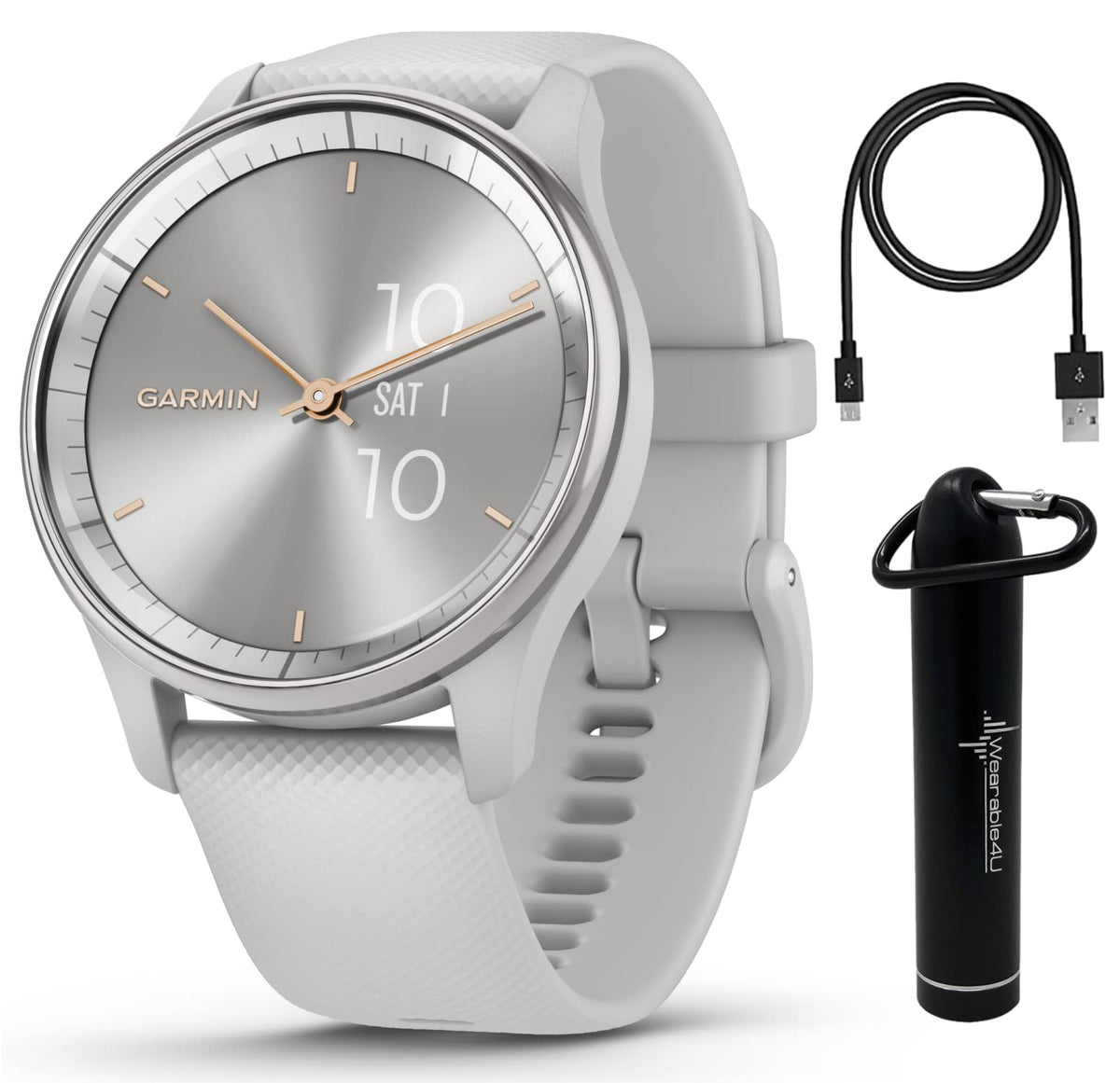Wearable4U Garmin Vivomove Trend 40 Mm Smartwatch, Silver Stainless Steel Bezel With Mist Gray Case - 2023 Unisex Analog Fitness