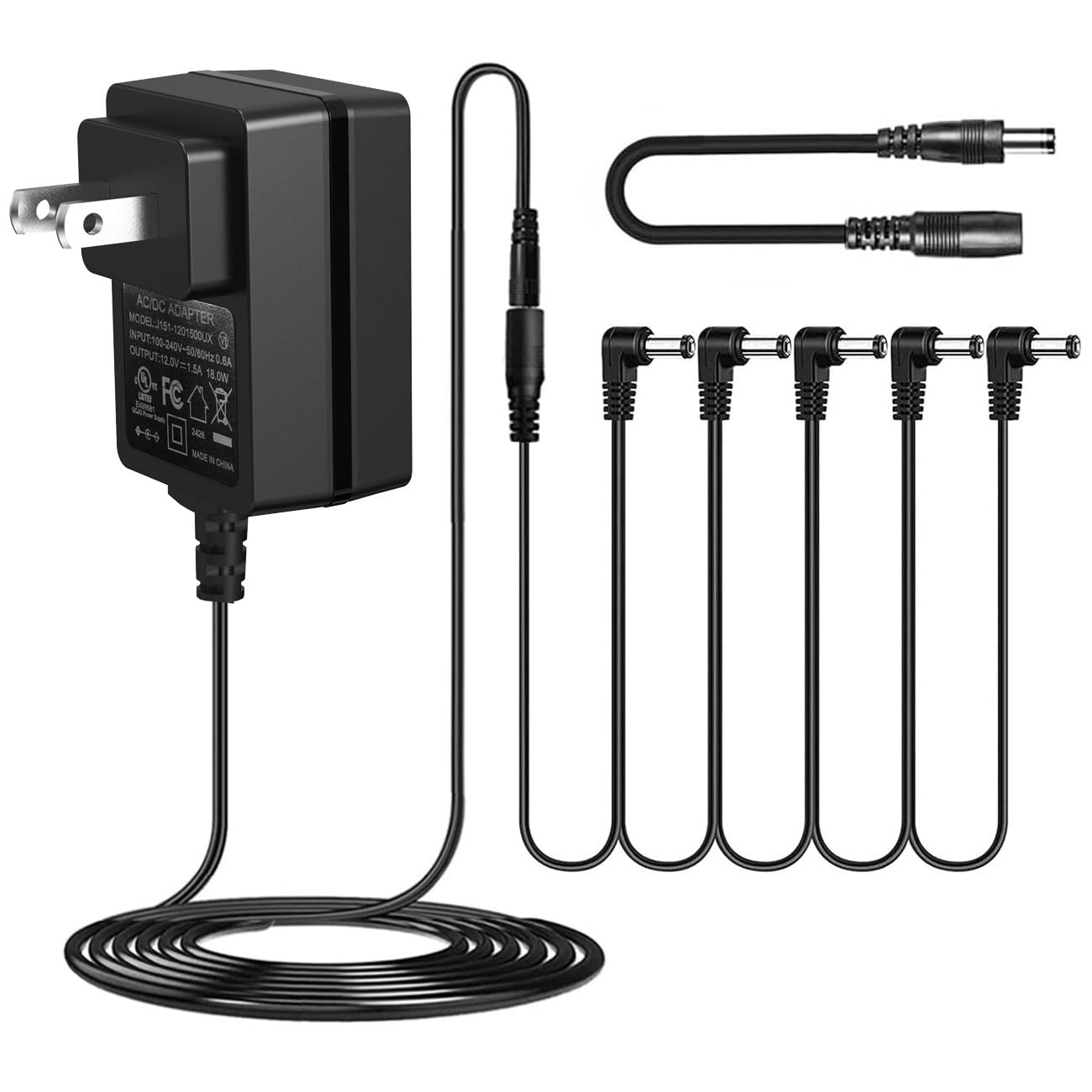 JOYO 12V 1.5A DC Power Supply Adapter for Keyboard, Digital Piano, Guitar Pedals, Mini Amplifier AC Wall Charger Includes 5-Way 