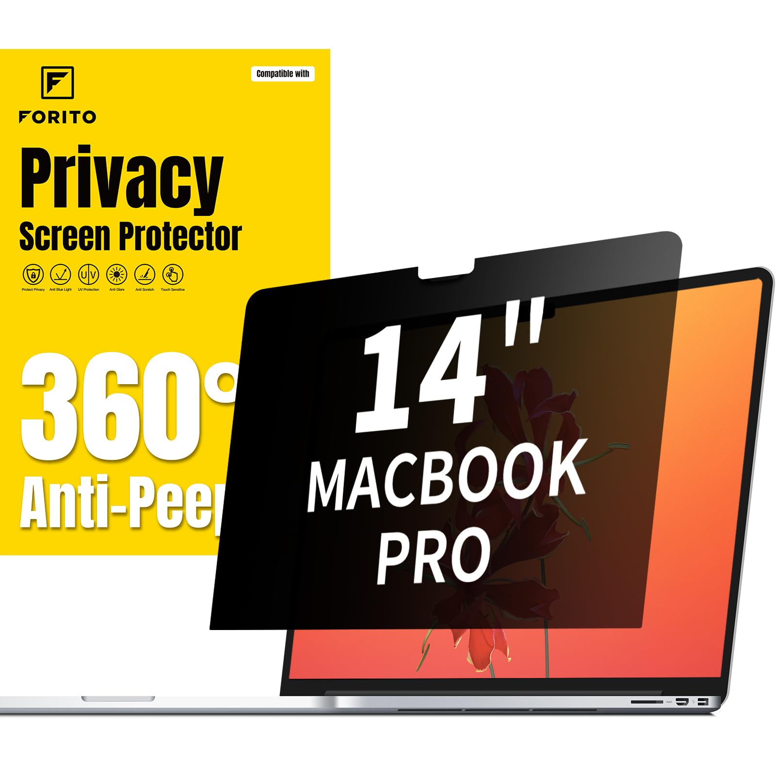 F Forito 360 Privacy Screen Protector Compatible With Macbook Pro 14 Inch (2021, 2022, 2023, M1, M2, M3, Pro, Max), Anti Peeping