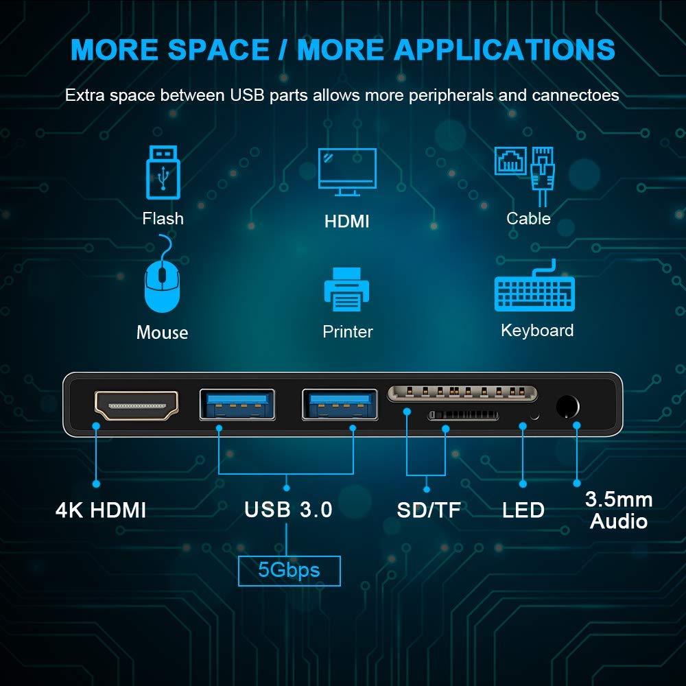 Surface Go Docking Station, For Surface Go1/Go2, 7 In 2 Adapter With 4K Usb C To Hdmi, 2 Usb 3.0 Ports, Earphones Jack ,Sd/Tf Ca