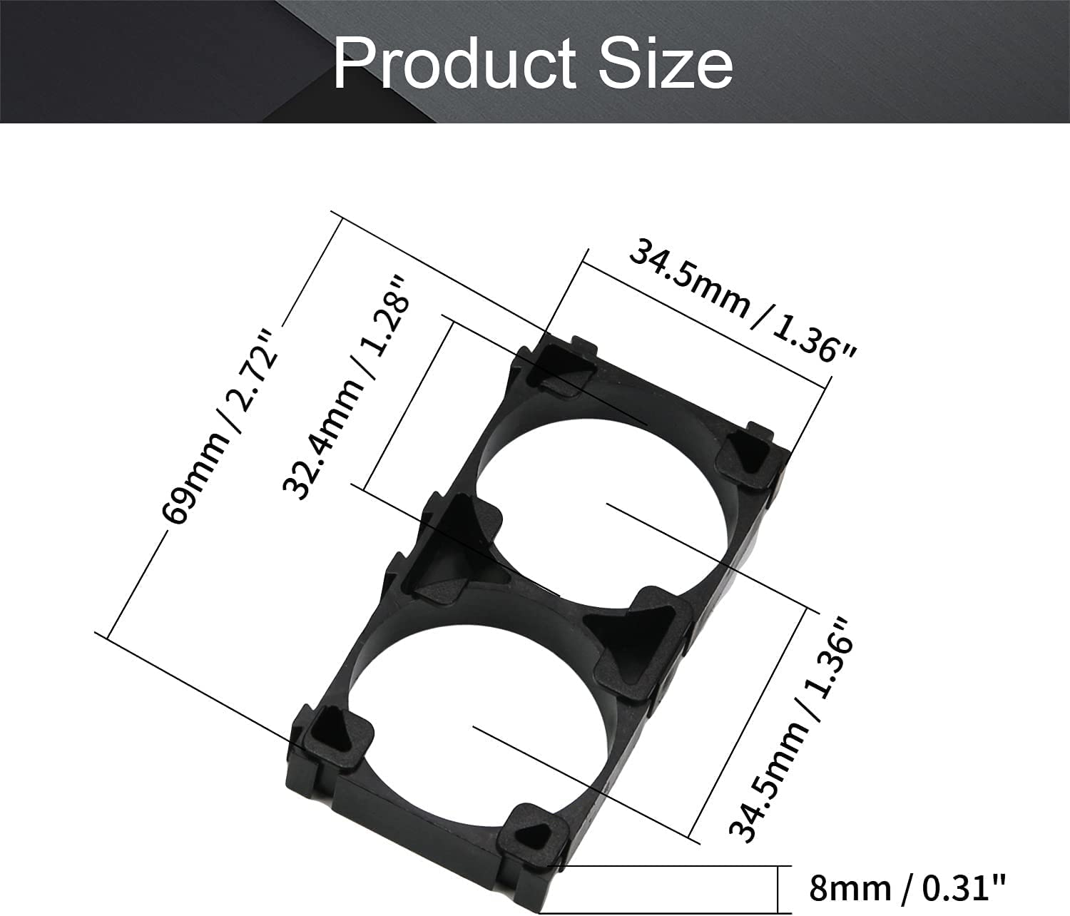 Bettomshin 50Pcs 32650 Lithium Cell Spacer Double Battery Holder Bracket Battery Pack Bracket For Diy Fixed Battery 32.4Mm Hole