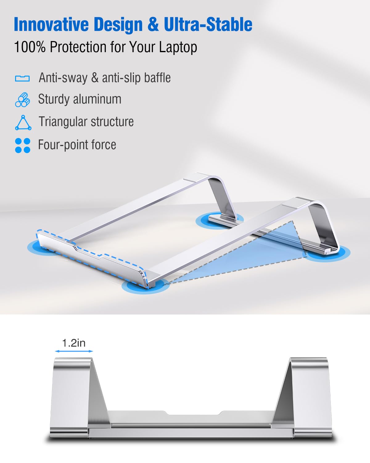 Kyqee Enhanced Stability Laptop Stand For Desk, Ergonomic Aluminum Laptop Riser, Computer Stand For Laptop, Compatible With 12 1