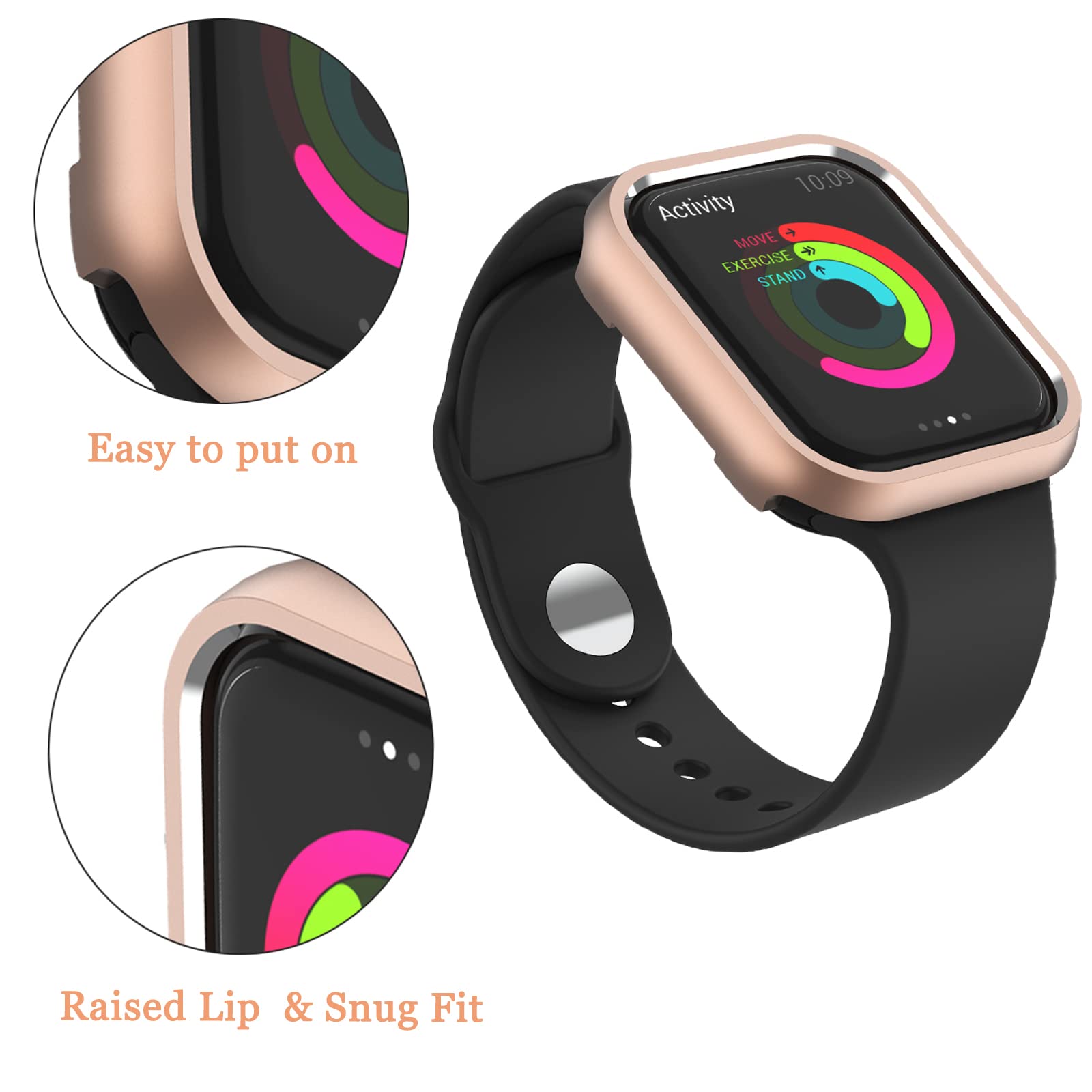 Ninki Aluminium Case Compatible Apple Watch Series 6/Series 5/Series 4 /Se 2 Cases 44Mm Rose Gold,Metal Bumper Case Iwatch 6 5 4