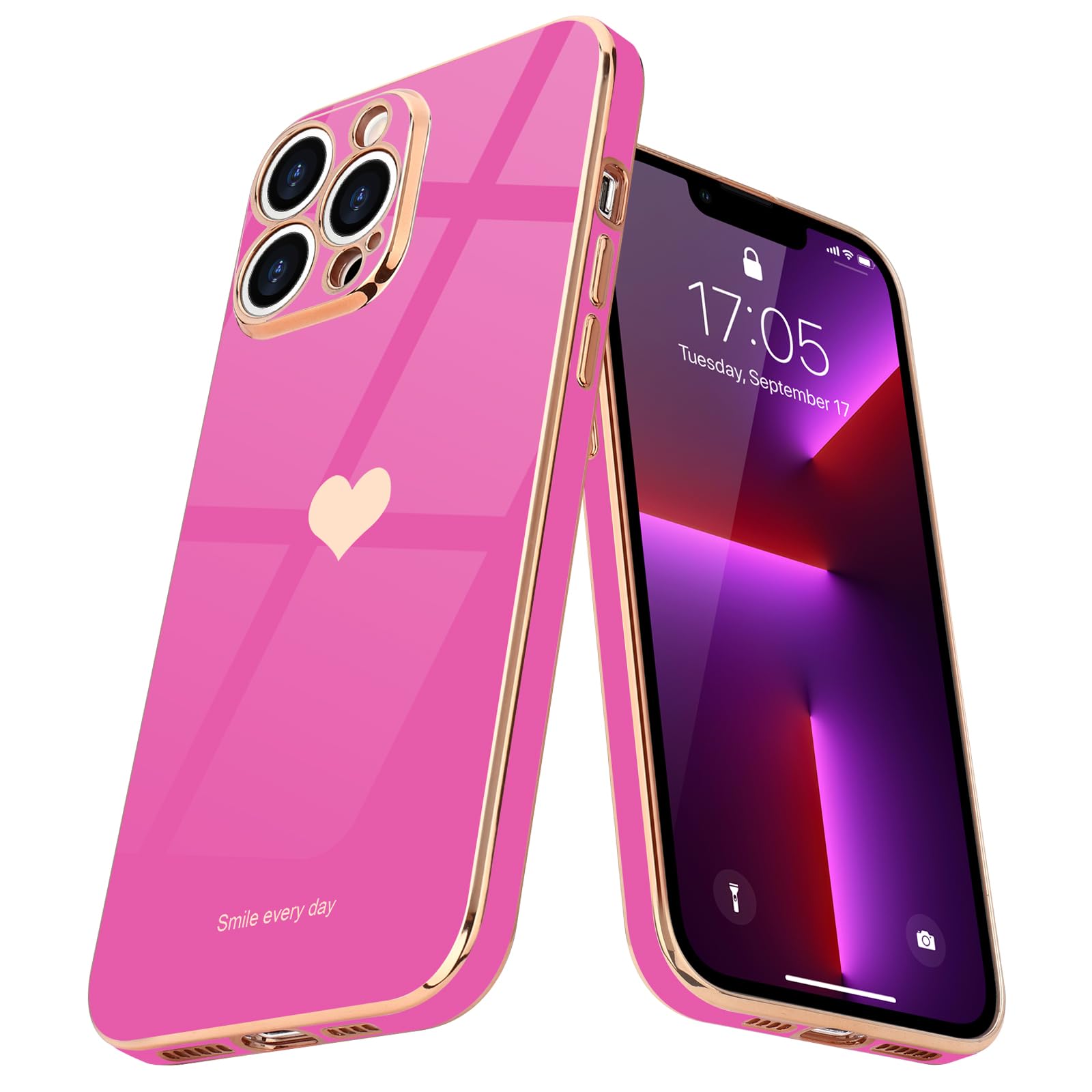 Teageo Compatible With Iphone 13 Pro Max Case For Girl Women Cute Love Heart Luxury Bling Plating Soft Back Cover Raised Camera