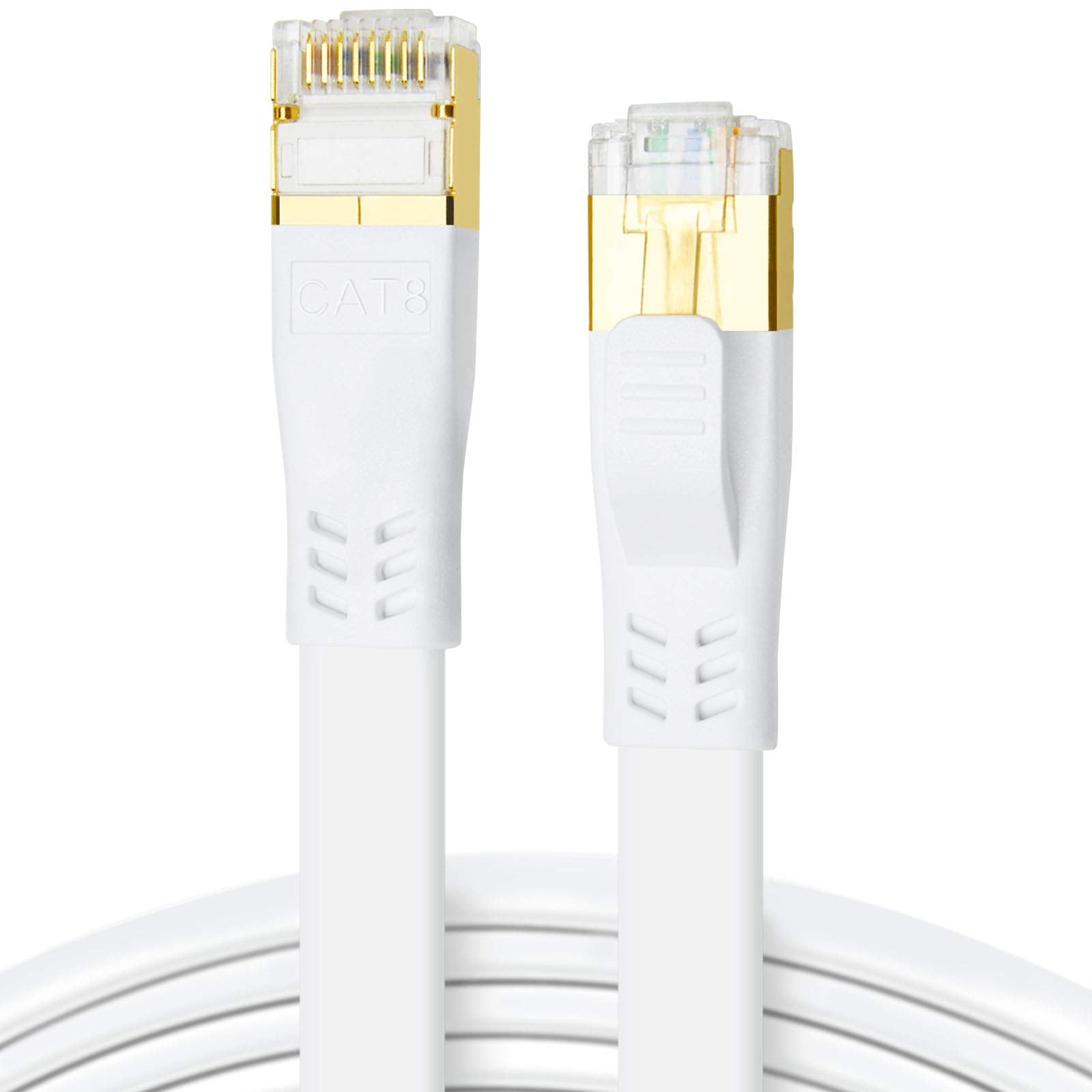 Ddmall Cat 8 Ethernet Cable 25Ft, High Speed 40Gbps 2000Mhz Shielded, Flat Gigabit Internet Lan Patch Cord With Rj45 Connector For Ps5, Ps4, Ps3, Xbox, Gaming, Router, Modem, With Clips (25Ft White)