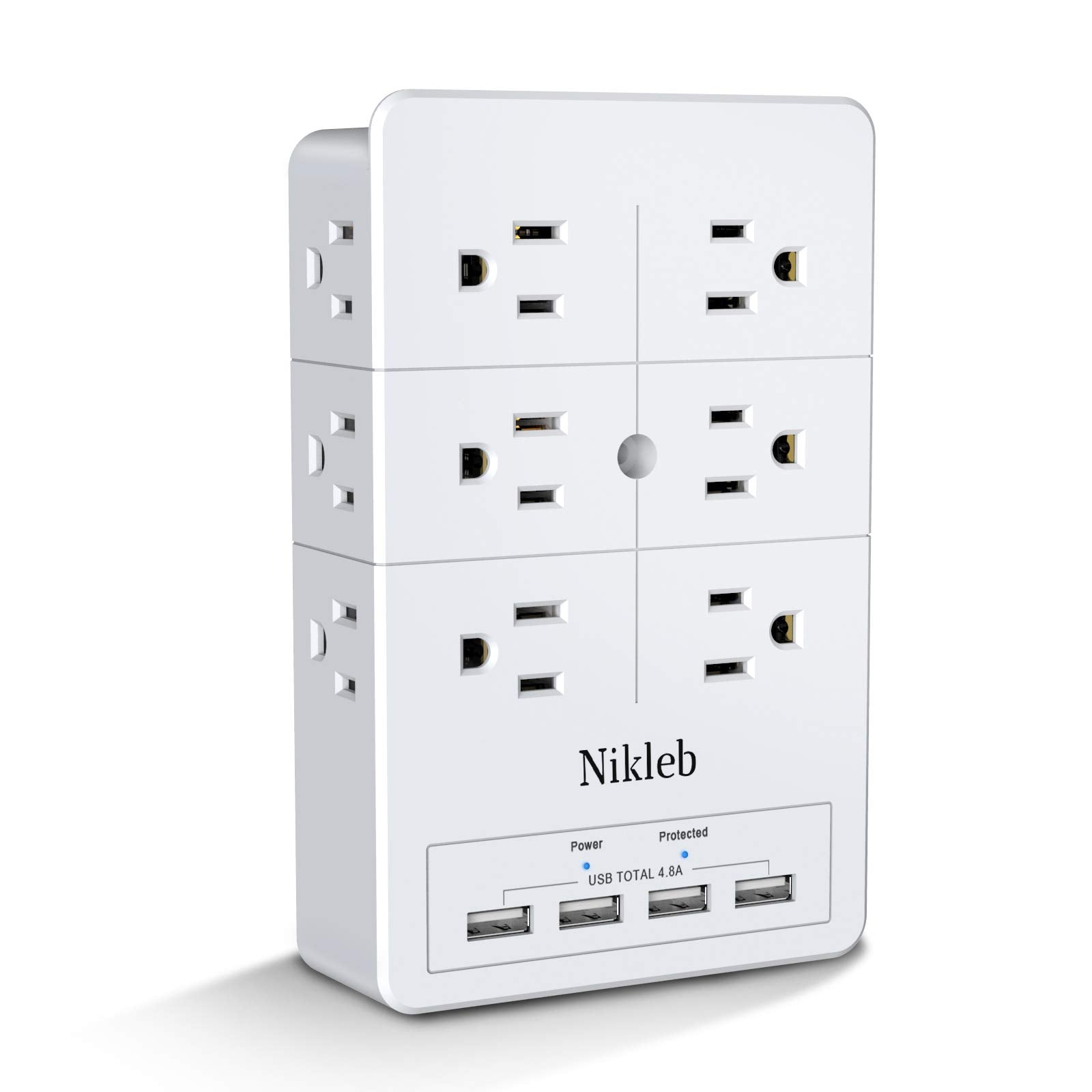 Multi Plug Outlet Surge Protector Nikleb, 12 Electrical Outlets Extender With 4 Usb Charging Ports Total 4.8A, Wall Plug Expande