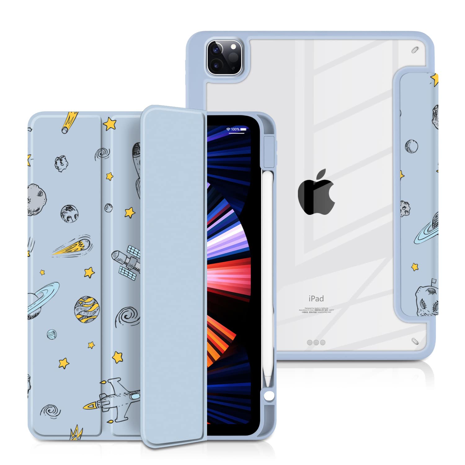 Batianda Hybrid Case For Ipad Air 13 Inch 2024 /Ipad Pro 12.9 Inch 2022 M2 2021 5Th / Ipad Pro 12.9' 4Th/3Rd Gen [Built In Pencil Holder] Shockproof Cover With Clear Back Shell Tpu Bumper,Space