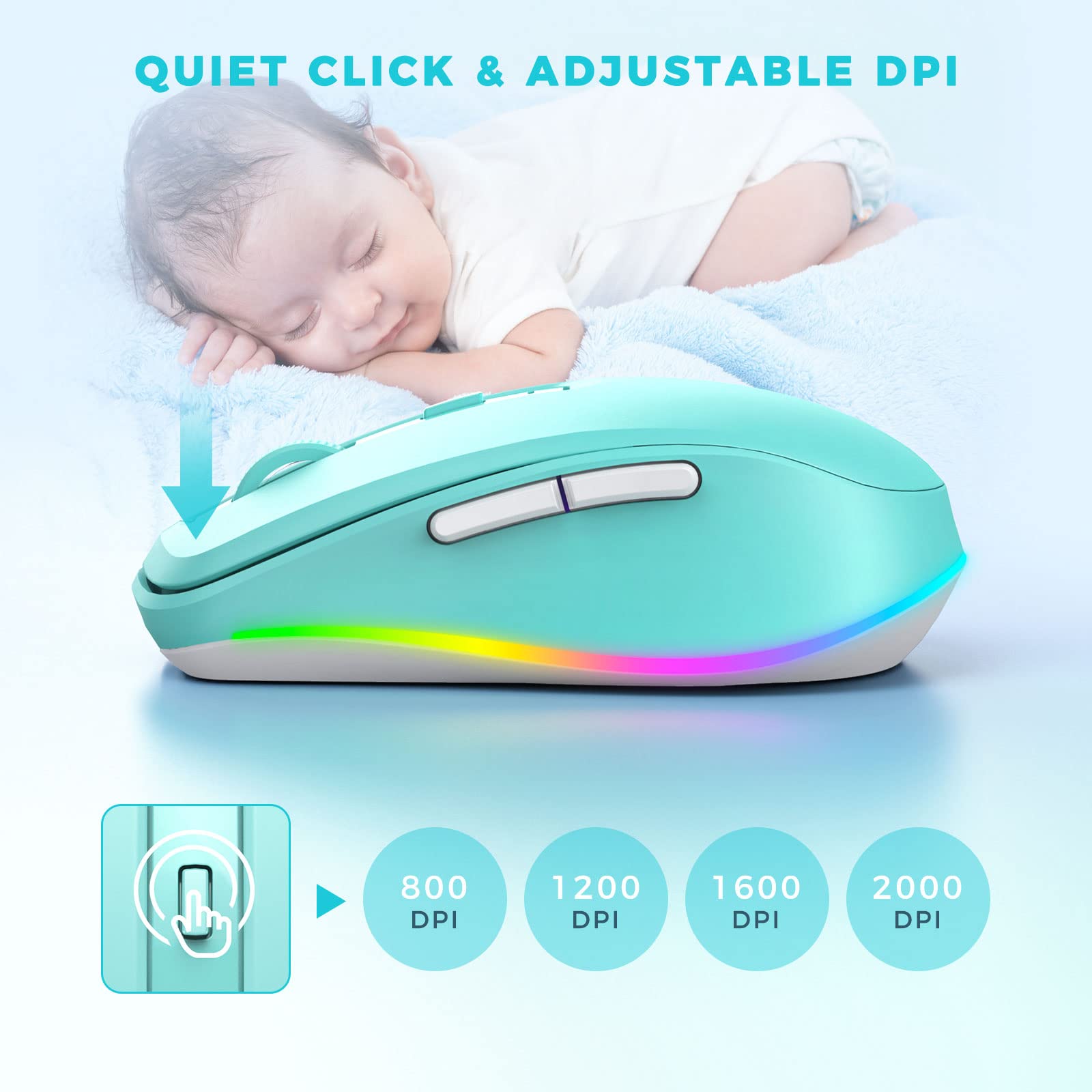 Peious Wireless Mouse, Mouse Jiggler   Led Wireless Mice With Build In Mouse Jiggler Mover, Rechargeable Moving Mouse For Comput