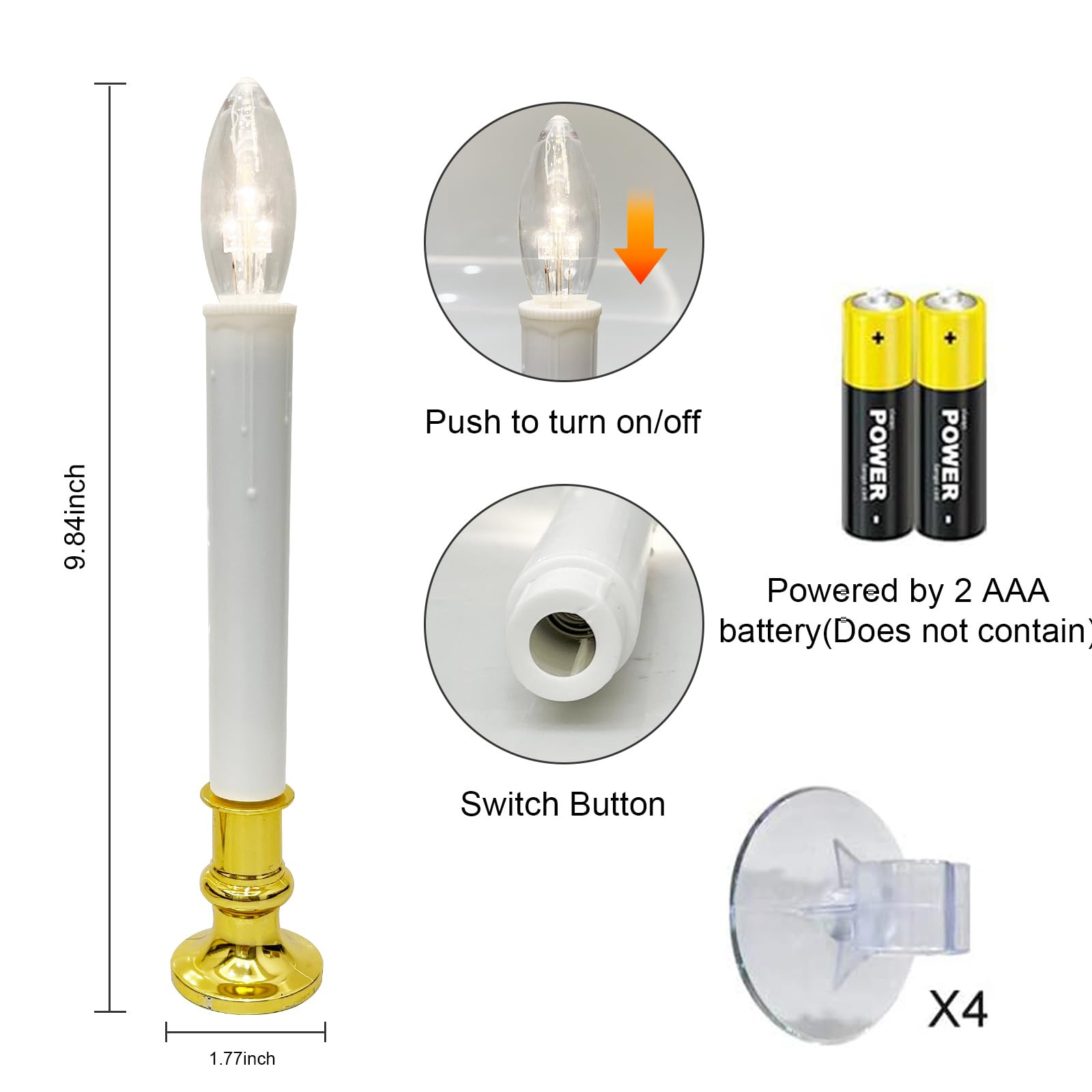 Romasaty 4 Pack Christmas Window Candle Lamps, Battery Operated Led Christmas Window Candle Lights With Automatic Timer And C26