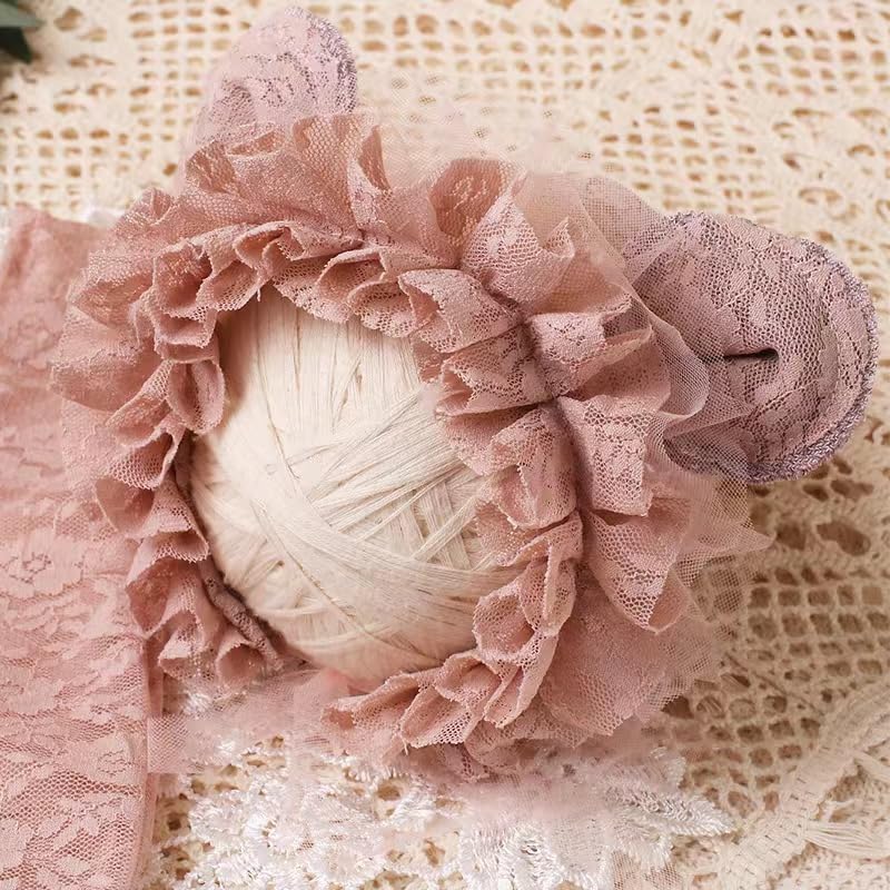 Holibeat Newborn Girl Lace Photography Props Baby Girl Photoshoot Outfits With Bear Hat Infant Girl Pink Lace Romper Costume 0 1