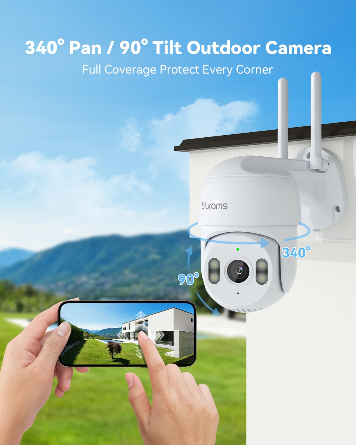 Blurams Security Camera Outdoor, 2K Outside Camera, 360 Ptz Cameras For Home Security, Color Night Vision, Motion Tracking, Two