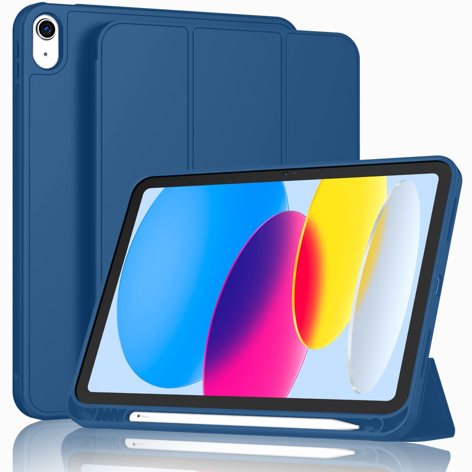 Imieet New Ipad (A16) 11Th Generation Case 11 Inch 2025, Ipad 10Th Generation Case 2022 10.9 Inch With Pencil Holder, Trifold Stand Smart Cover With Soft Tpu Back,Auto Wake/Sleep(Navy Blue)