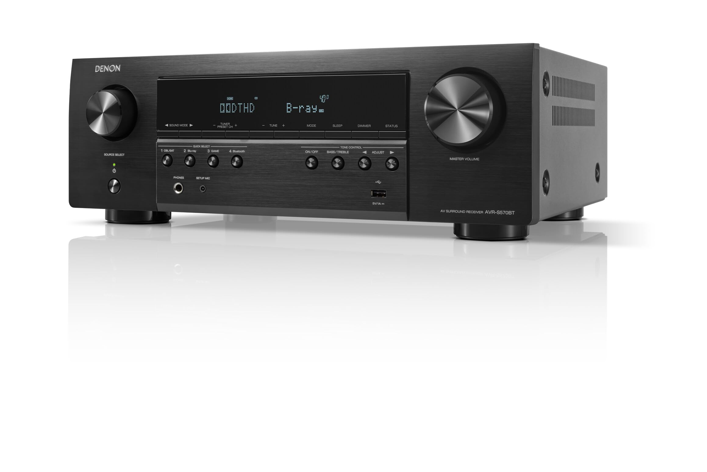 Denon Avr S570Bt 5.2 Channel Av Receiver   8K Ultra Hd Audio & Video, Enhanced Gaming Experience, Wireless Streaming Via Built I