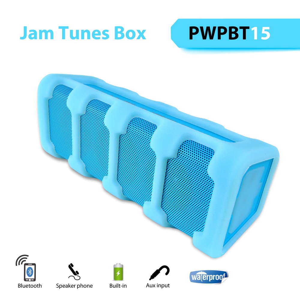 Pyle Jam Tunes Box Sports Speaker   Wireless Portable Rugged Waterproof Bluetooth Compatible Sound Stereo With, Aux In Jack, Rec