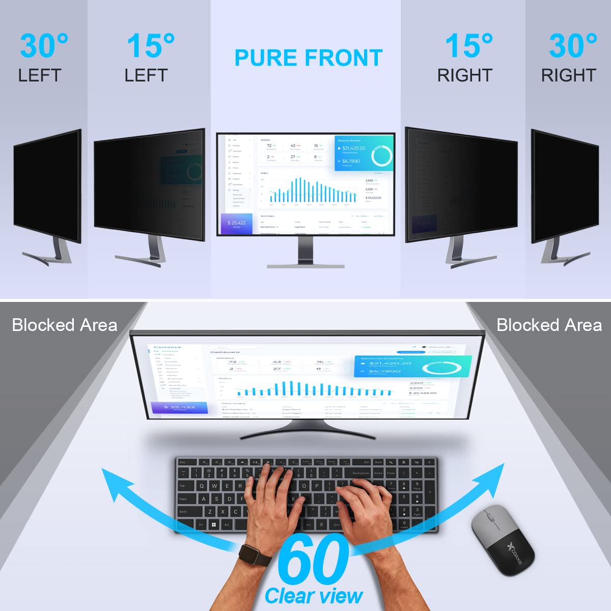 Jeapka [2 Pack] 24 Inch Privacy Screen For Monitor Computer Screen Privacy Filter For 16:9 Widescreen Monitor Desktop Pc Monitor
