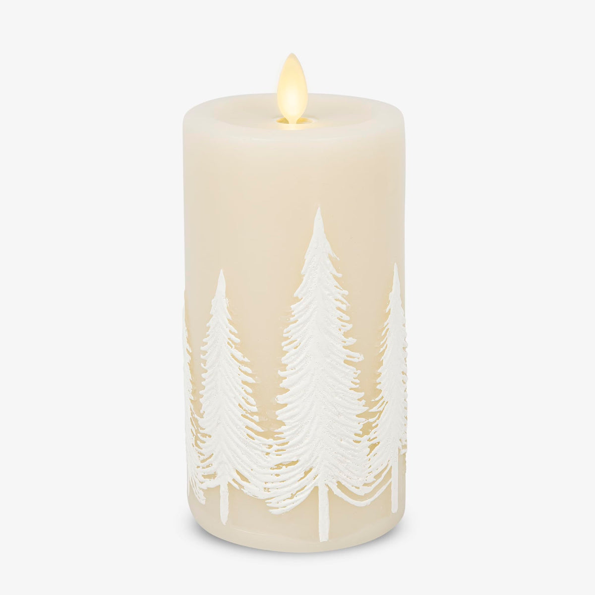 Luminara White Swan Embossed Trees Flameless Led Candle, 3.2'' X 6.5'', Moving Flame, Safe Timer Feature, Real Wax, Battery Oper