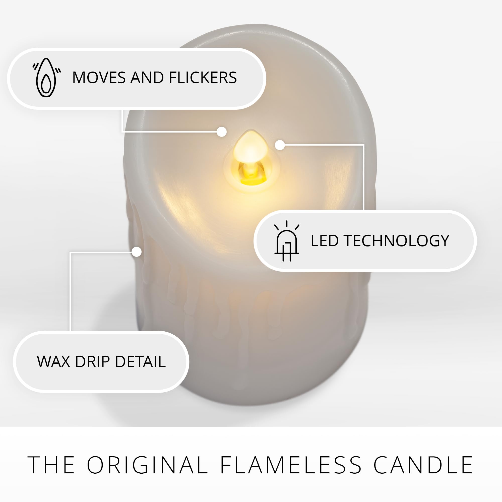 Luminara White Wax Drip Flameless Candle Led Battery Operated Moving Flame Lights Pillar Unscented Real Wax With Dripped Edge, T