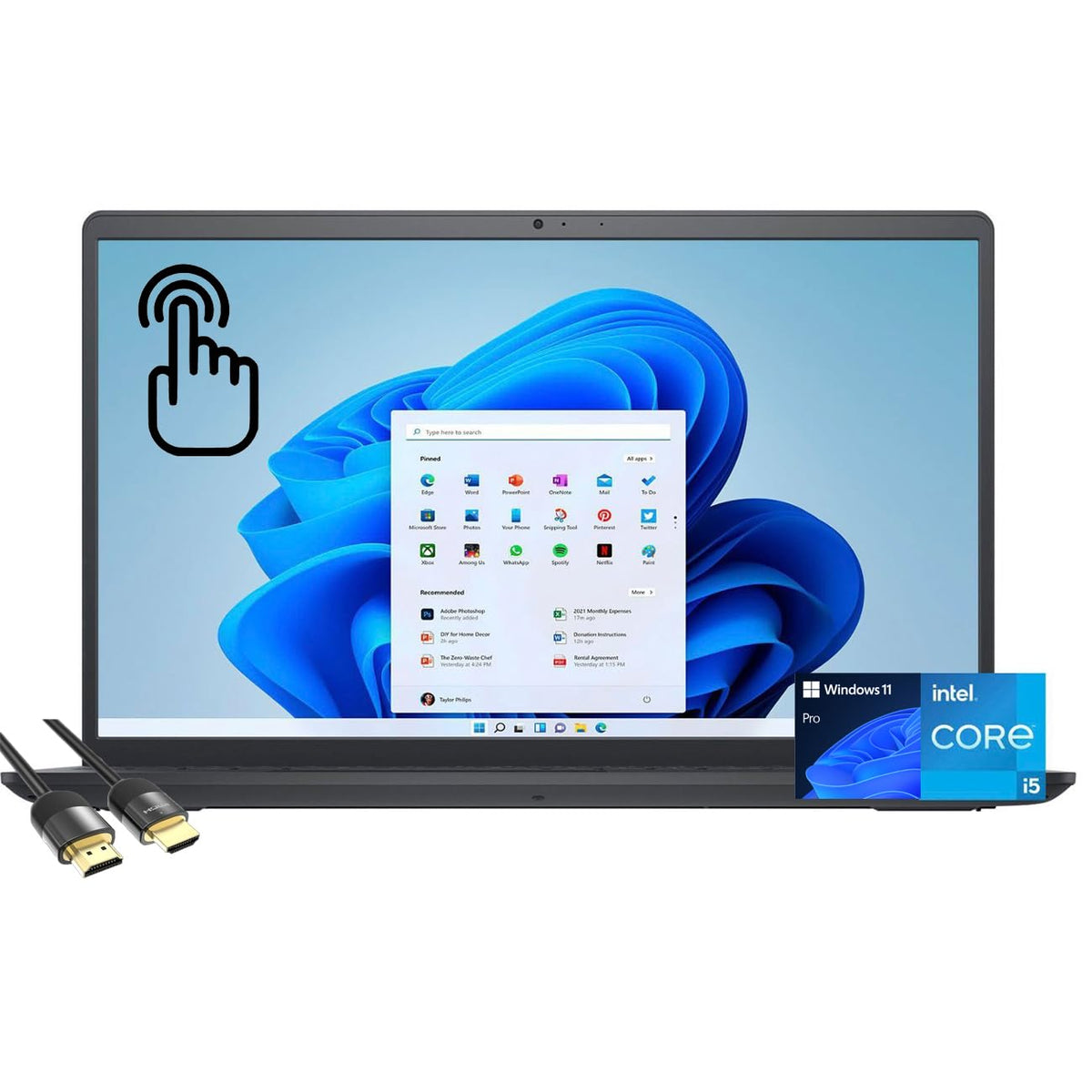 Dell Inspiron 15 3520 Touch Laptop for Business & Student, 15.6' FHD Display, 11th Gen Intel 4 Core i5 1155G7, 32GB RAM, 2TB PCIe SSD, Keypad, HDMI, Webcam, PDG HDMI Cable, Win 11 Pro, Carbon Black