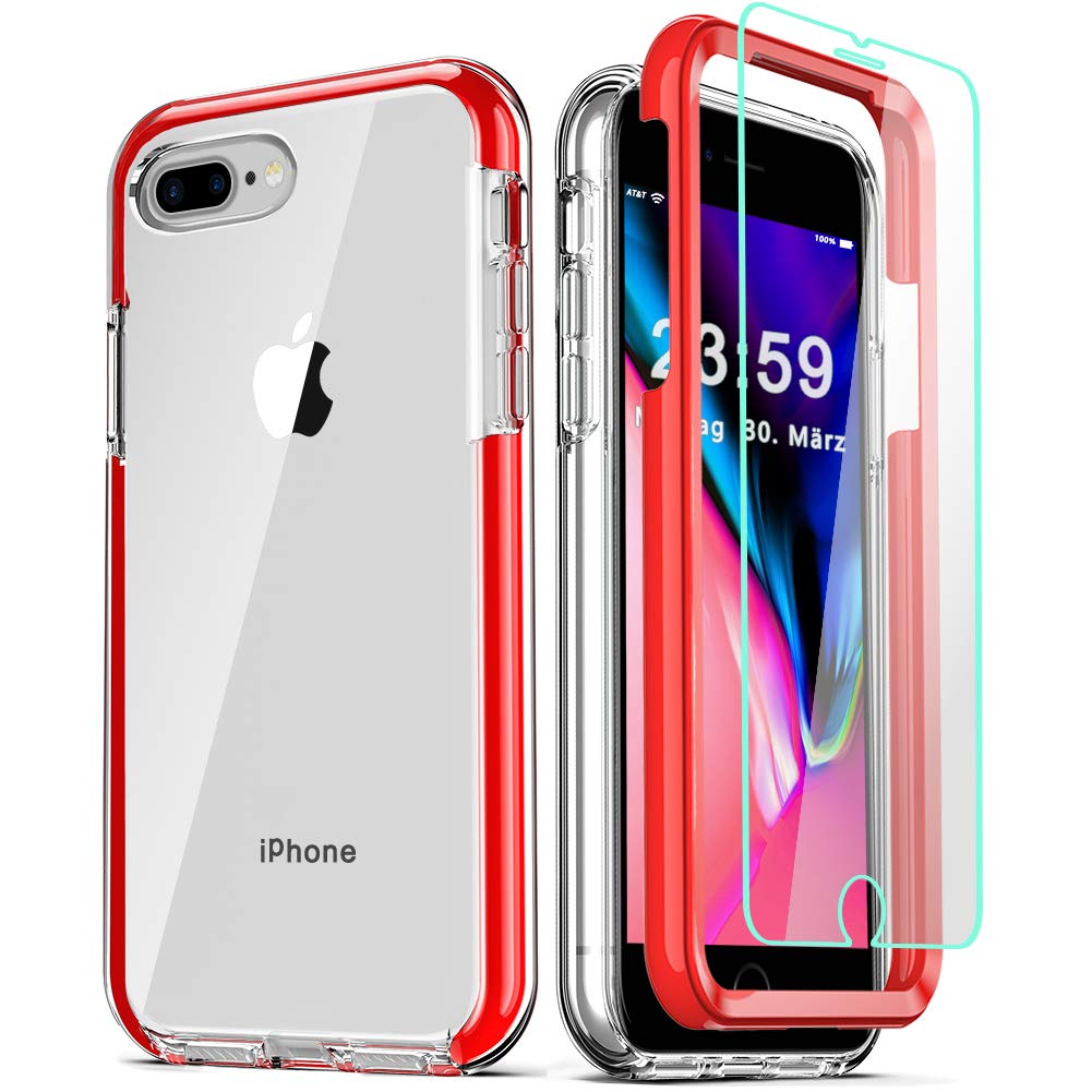 Coolqo Compatible For Iphone 8 Plus/Iphone 7 Plus/Iphone 6S/6 Plus Case, With [2 X Tempered Glass Screen Protector] Clear 360 Fu