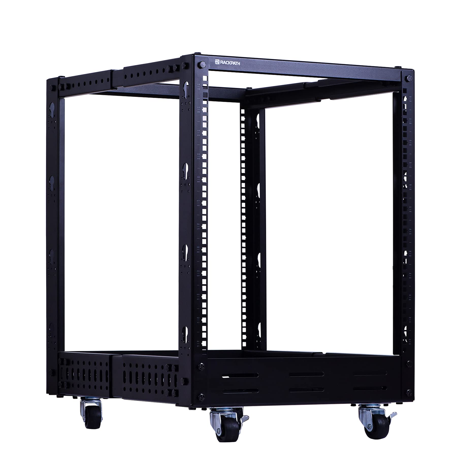 RackPath 12U Open Frame Server Rack - Heavy Duty 4 Post Adjustable Depth with Casters