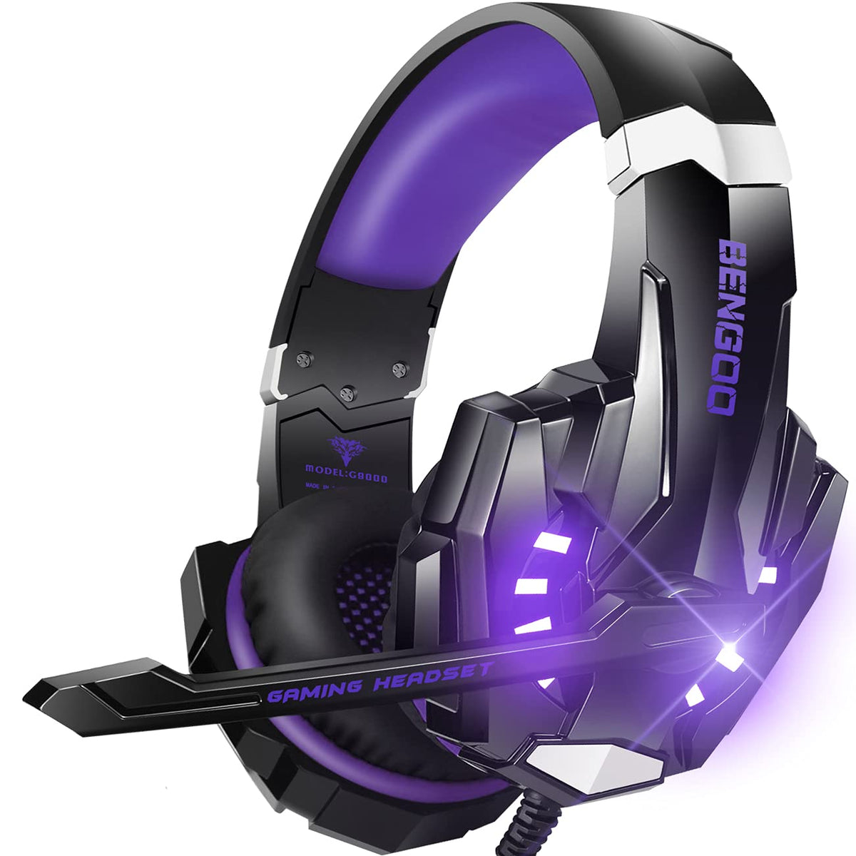 Bengoo G9000 Stereo Gaming Headset For Ps4, Pc, Xbox One Controller, Noise Cancelling Over Ear Headphones With Mic, Led Light, B