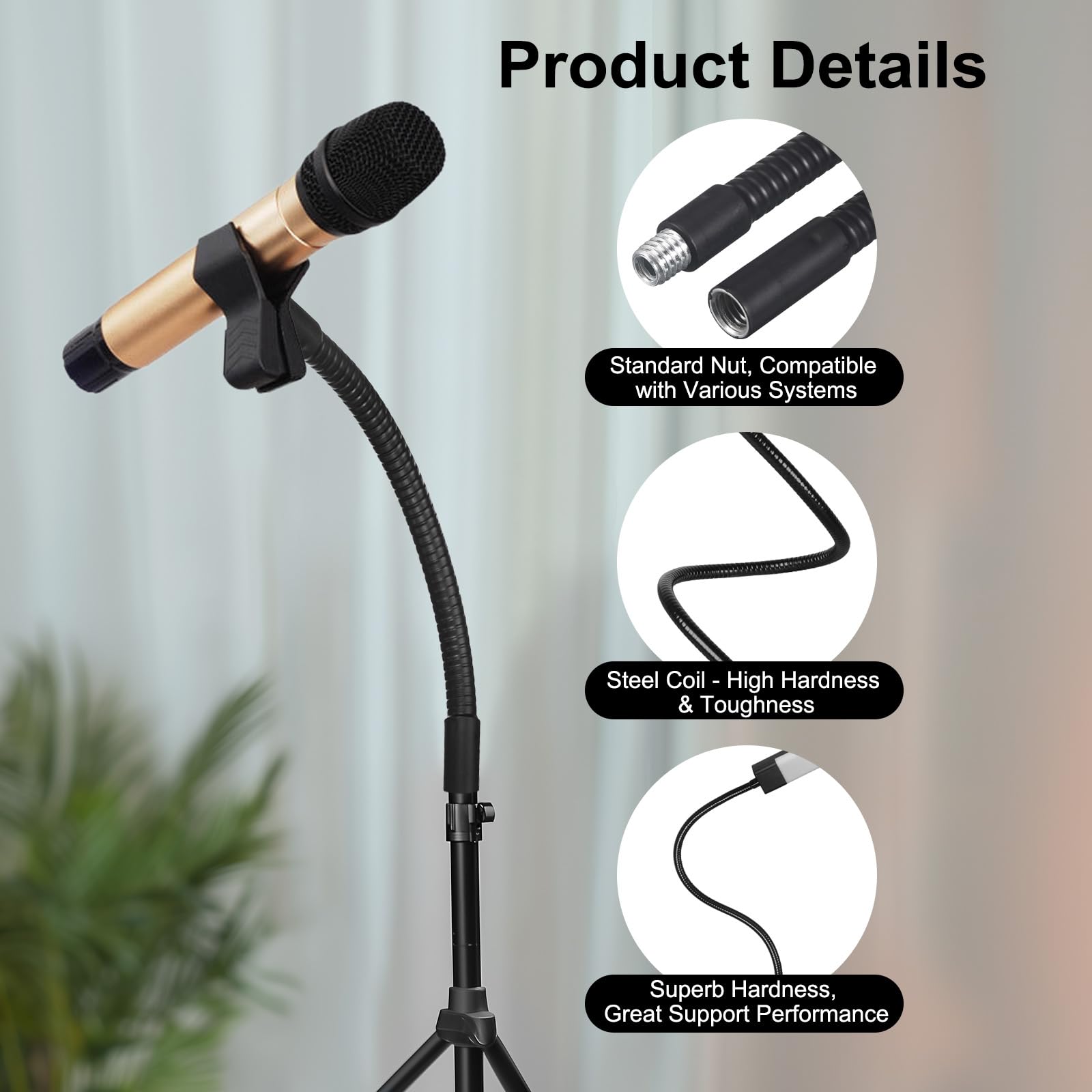 Awclub 20-Inch Flexible Gooseneck Tubing, 3/8 Female To 1/4 Male Thread Universal Arm Gooseneck Extension Holder For Microphone,