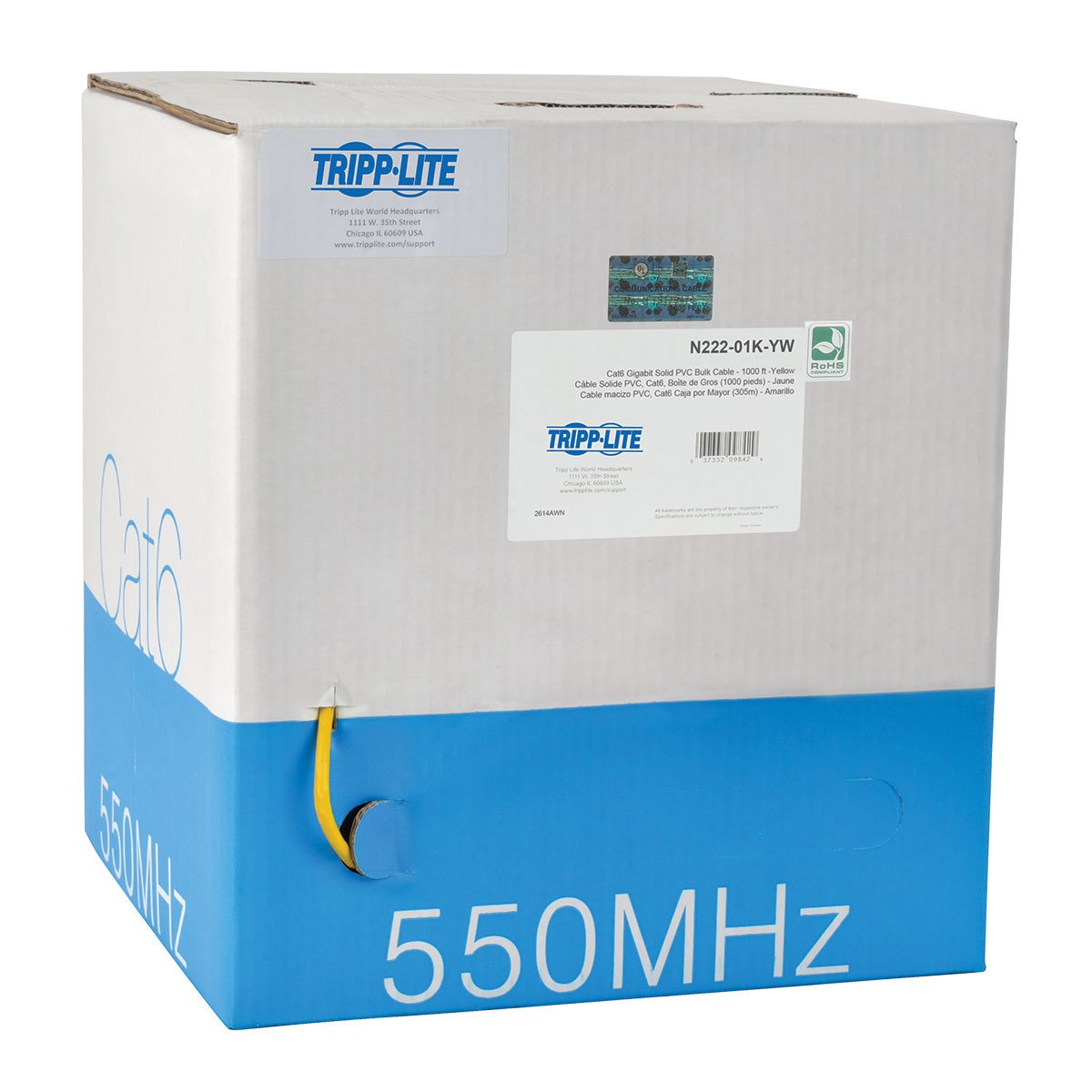 Tripp Lite 1000ft Cat6 Gigabit Bulk Cable Solid Core CMR PVC Yellow 1000