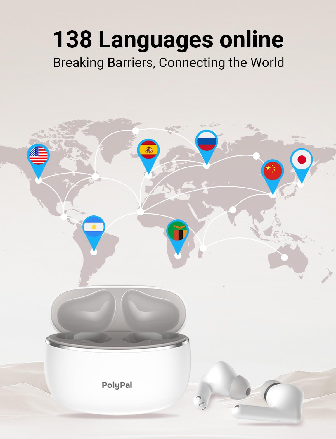 Polypal P1 - Ai Translator Earbuds For Real-Time Speech & Video, Support 138 Languages, Smart Noise Reduction, 7 Versatile Trans