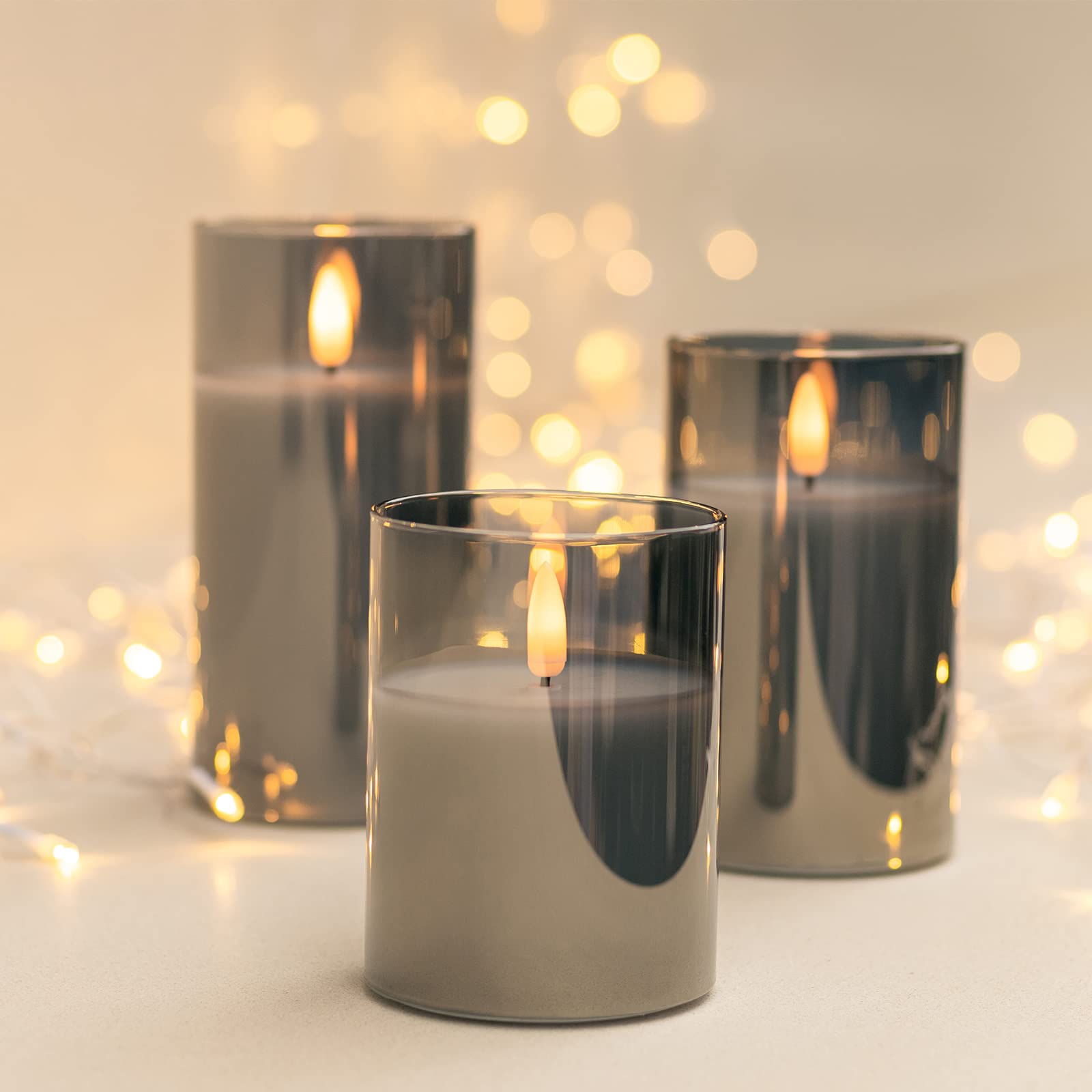 Angelloong Glass Battery Operated Candles, Flickering Flameless Candles With Remote And Timer, Led Electric Pillar Candles For H
