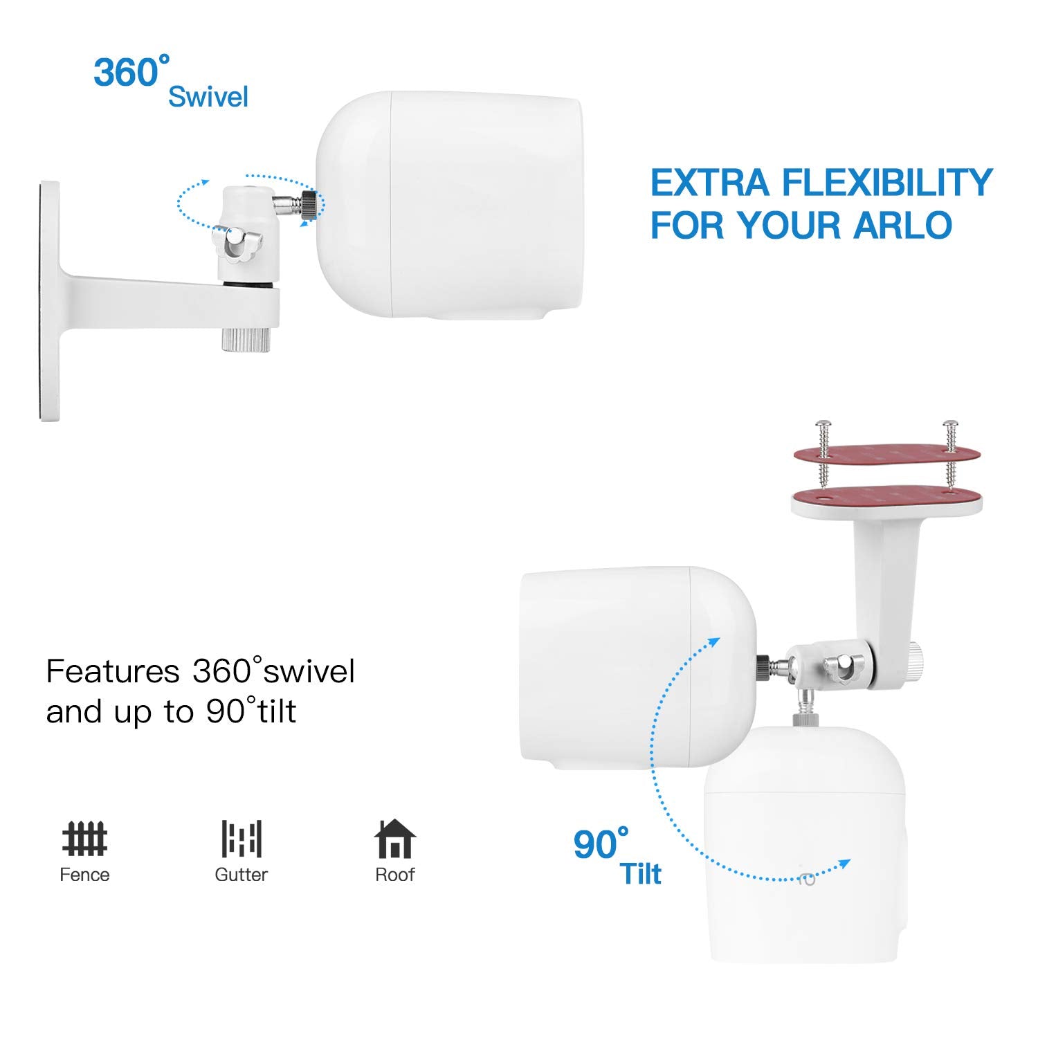 2Pack Security Wall Mount For Arlo Pro, Arlo Pro 2, Arlo Ultra, Arlo Pro 3, Arlo Pro 4, Arlo Essential Spotlight Camera, Adjustable Indoor/Outdoor Mounting Bracket For Your Surveillance Camera (White)