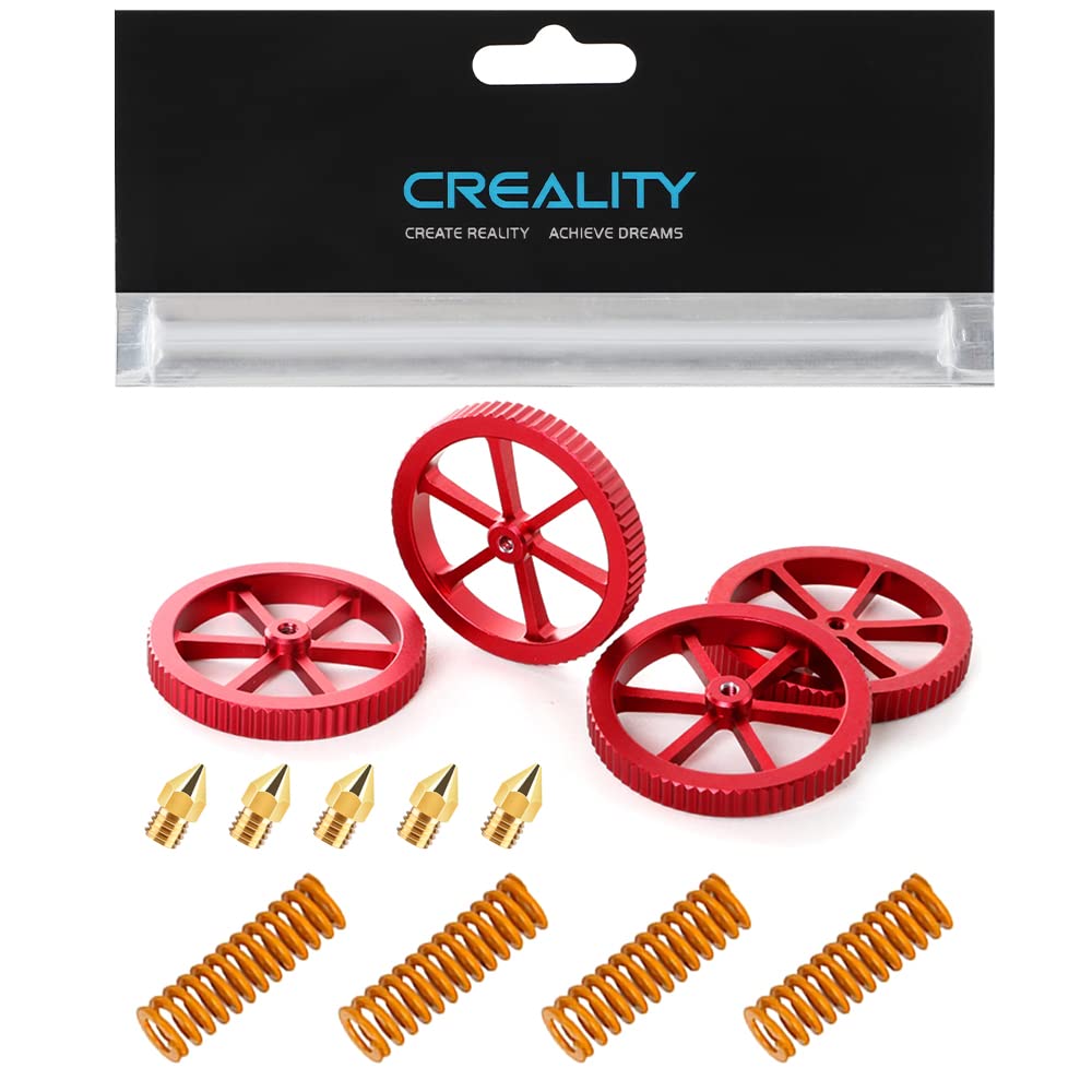 Official Creality Metal Leveling Nuts With 20Mm Die Springs And 0.4Mm Nozzles, Red Hand Twist Nuts Set For Ender 3/3 Pro/3 V2/3