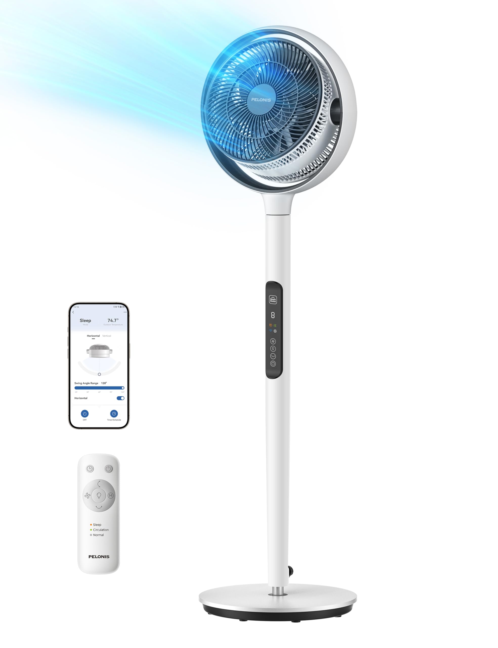 Pelonis Oscillating Pedestal Fan With Dc Motor,Remote Control Standing Fan For Bedroom,Air Circulator Smart Fans, Voice Control,