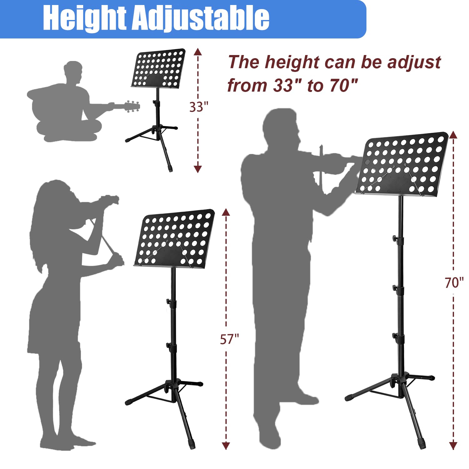Tialero 70'' Sheet Music Stand With Light & Phone Holder, Portable Music Stand For Sheet Music High Stability, Height Adjustable
