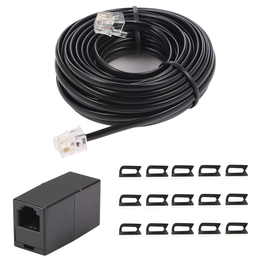Seefeful 20 Feet Long Telephone Extension Cord Phone Cable Line Wire, With Standard Rj11 Plug And 1 In Line Couplers And 15 Cabl