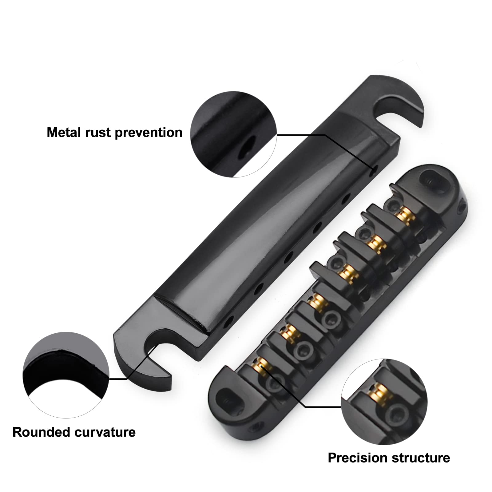 Saphue Adjustable Brass Roller Saddle Bridge Abr-1 Style Tune-O-Matic Bridge Tailpiece Roller Saddle Bridge For Gb Lp Gear Repla