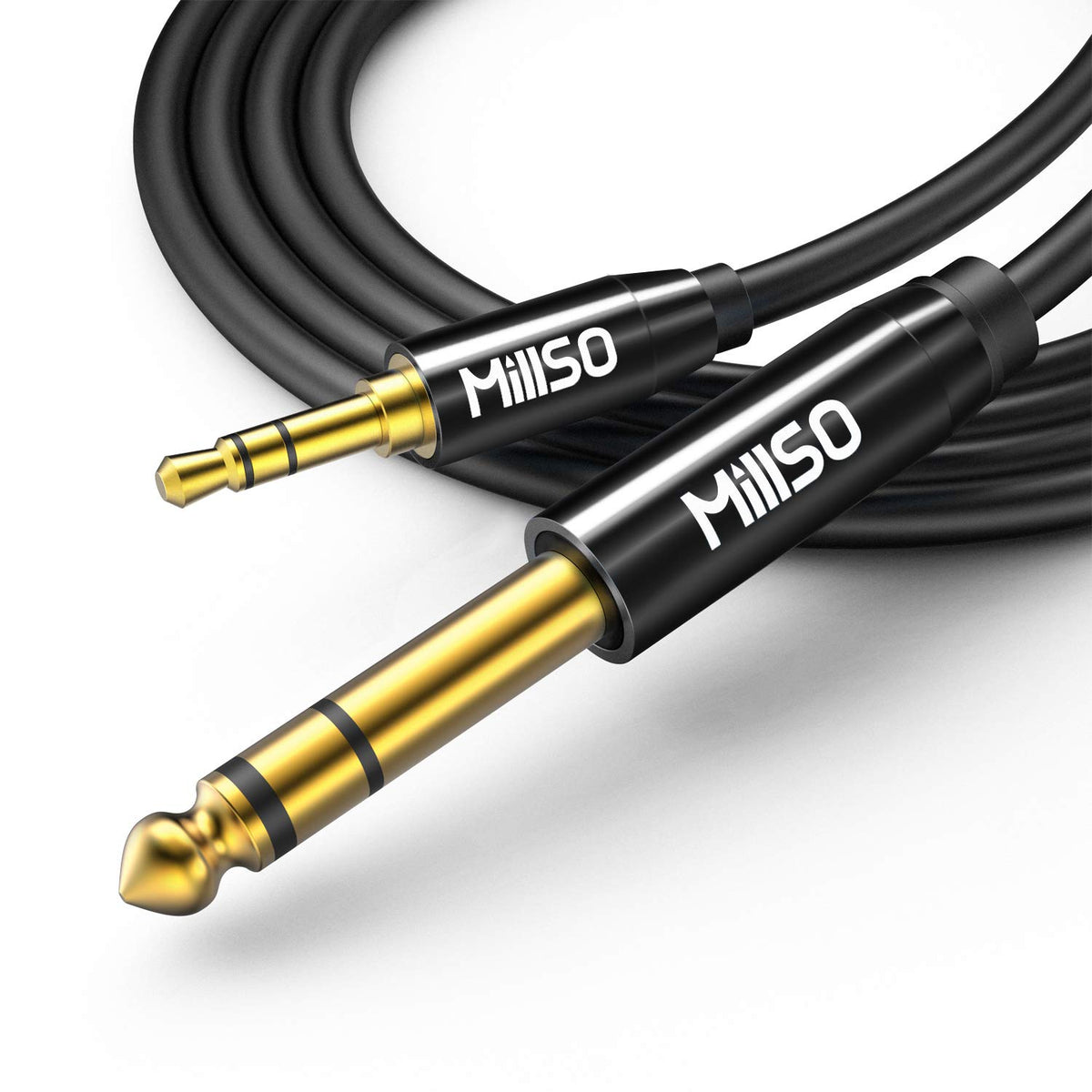 MillSO 6.35mm Male 1/4 to 3.5mm Male 1/8 TRS Stereo Audio Cable (8 Feet), Headphone Adapter 1/8 to 1/4 Adapter for Guitar, Piano, Amplifiers, Home Theater Devices, or Mixing Console - Black