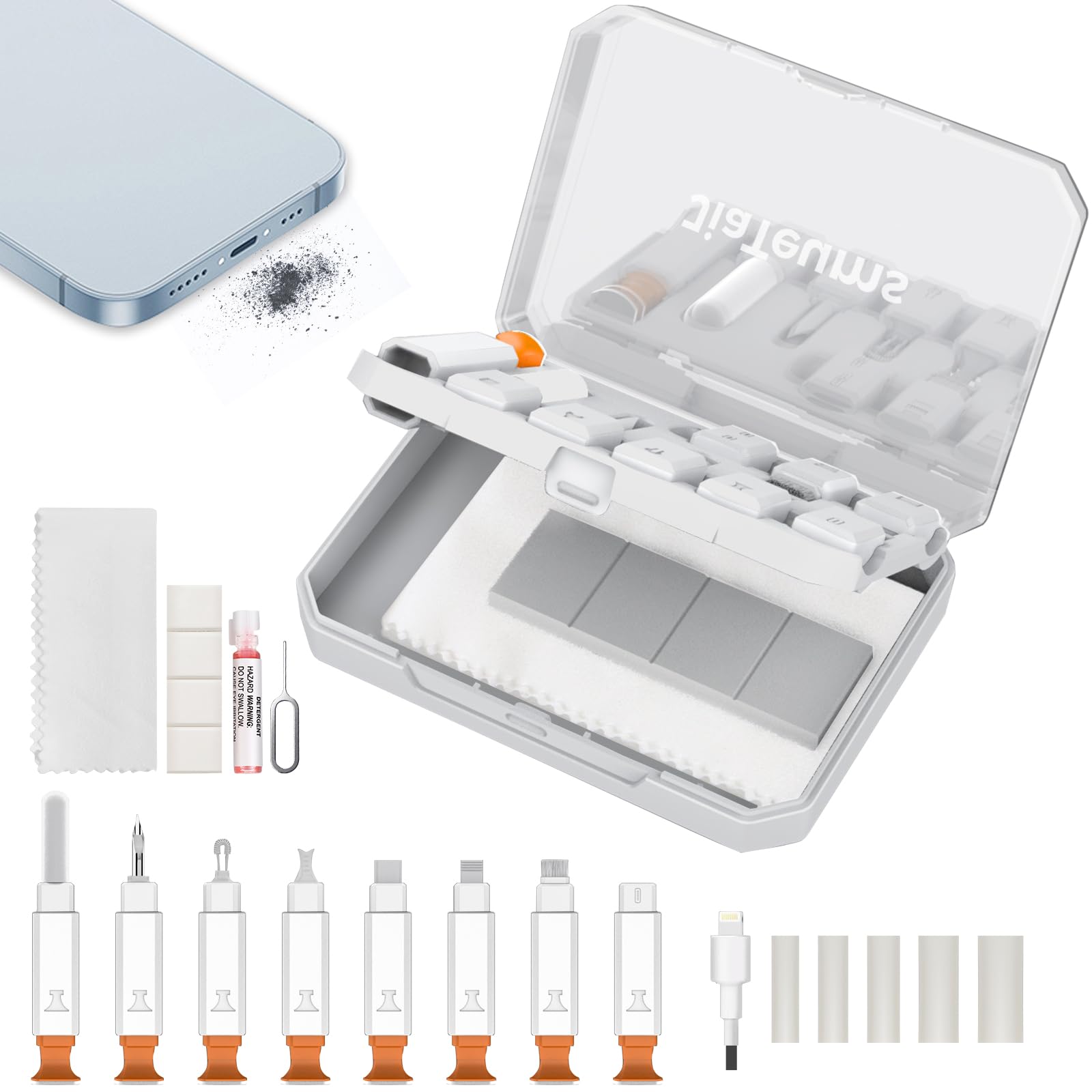 Jiateums Iphone Charging Port Cleaning Tool,Usb C Cleaning Kit For Cell Phone Airpod, Repair Kit For Laptop Pc Data Cable (White