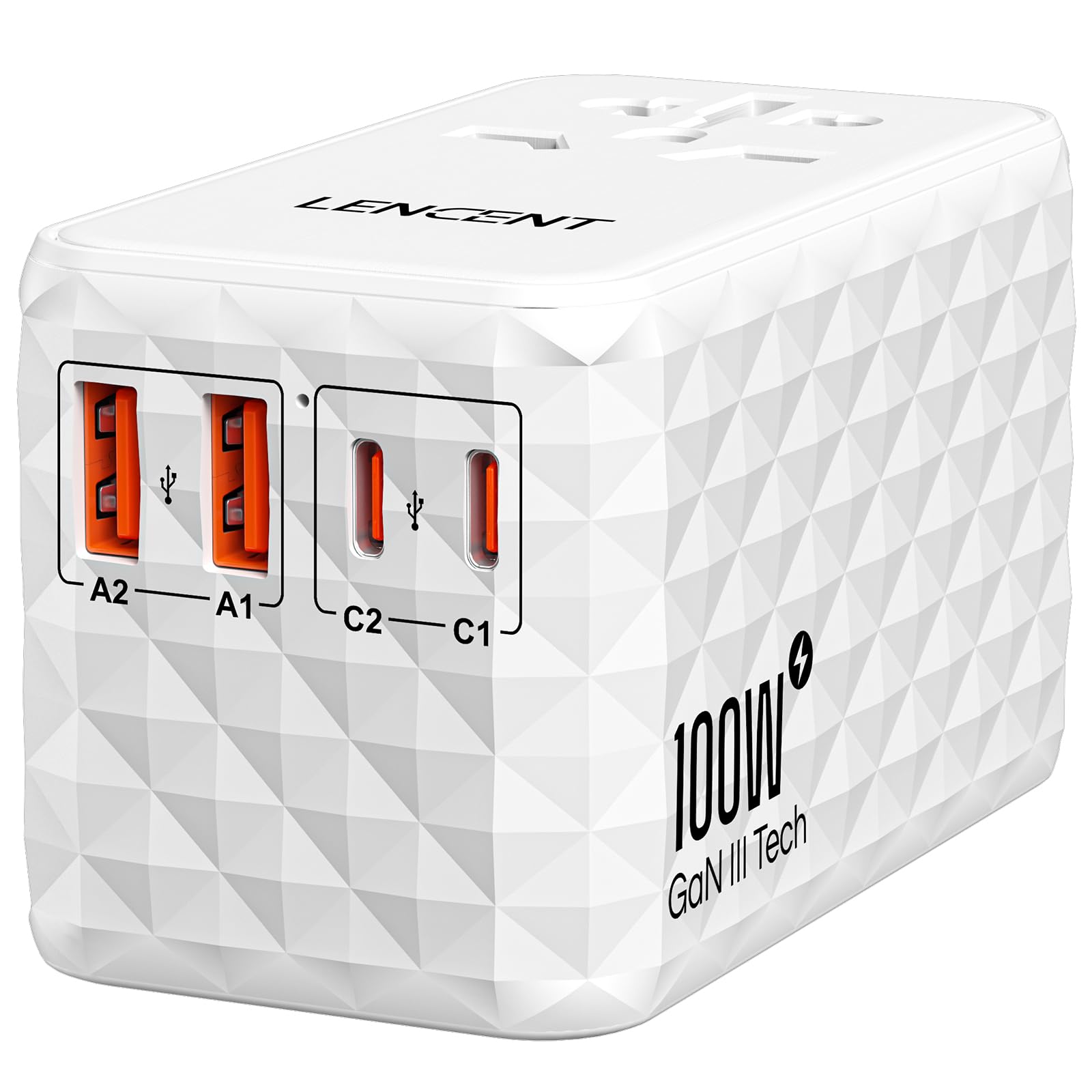 Lencent 100W International Travel Adapter, Universal Travel Adapter With 2 Qc Usb A & 2 Pd3.0 Type C Power Adapter, Fast Chargin