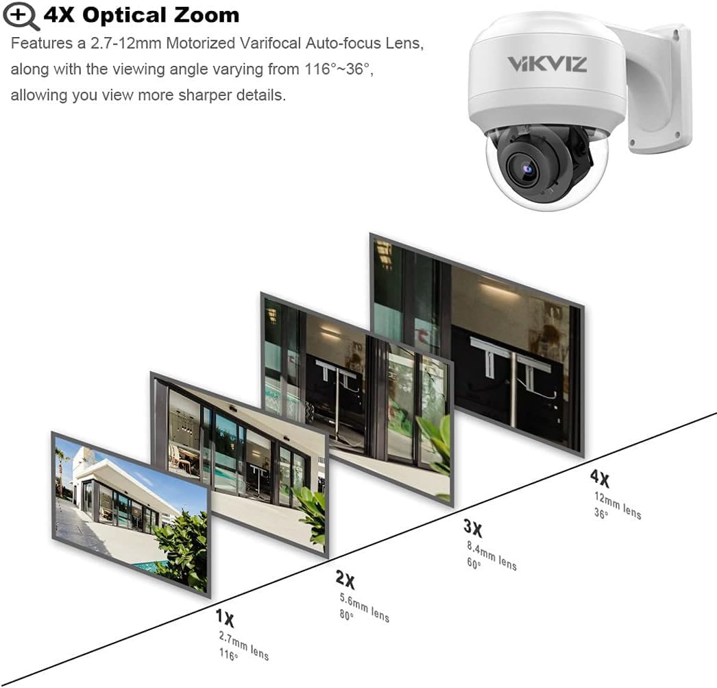 Vikviz 8Mp Outdoor Ptz Ip Camera Dome With Built In Mic,4X Optical Zoom 16X Digital Zoom Pan Tilt With 165Ft Ir Night Vsion,Huma