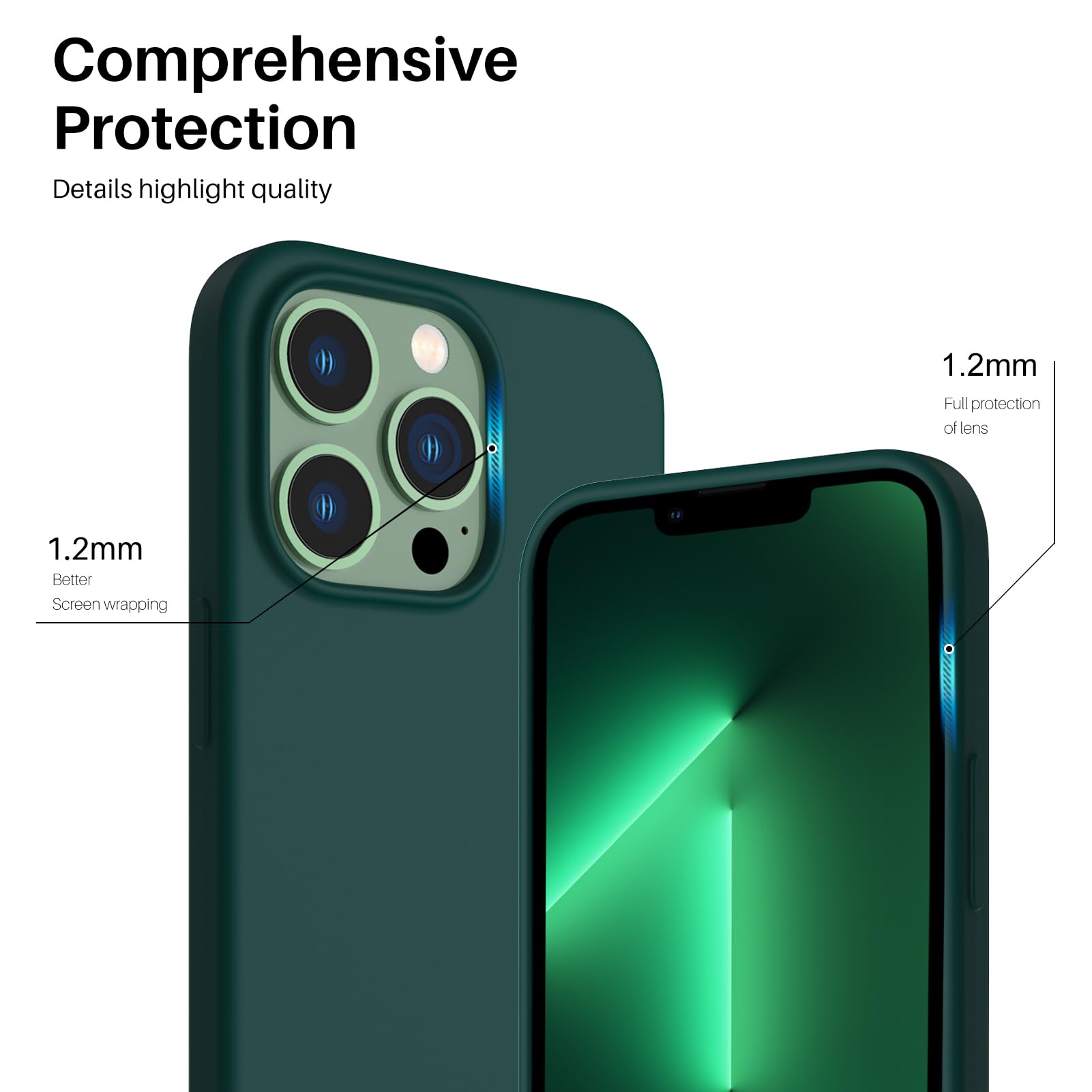 Ornarto Compatible With Iphone 13 Pro Case 6.1, Slim Liquid Silicone 3 Layers Full Covered Soft Gel Rubber Case Cover 6.1 Inch O