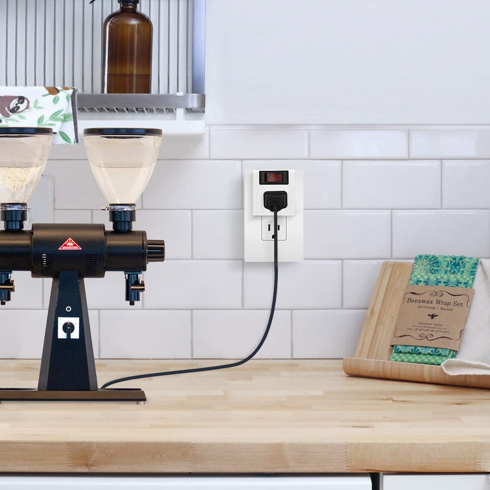 Dewenwils Grounded Single Port Power Adapter With On/Off Switch, 3Prong Electrical Plug Outlet Switch, 15A Circuit Breaker, 280J