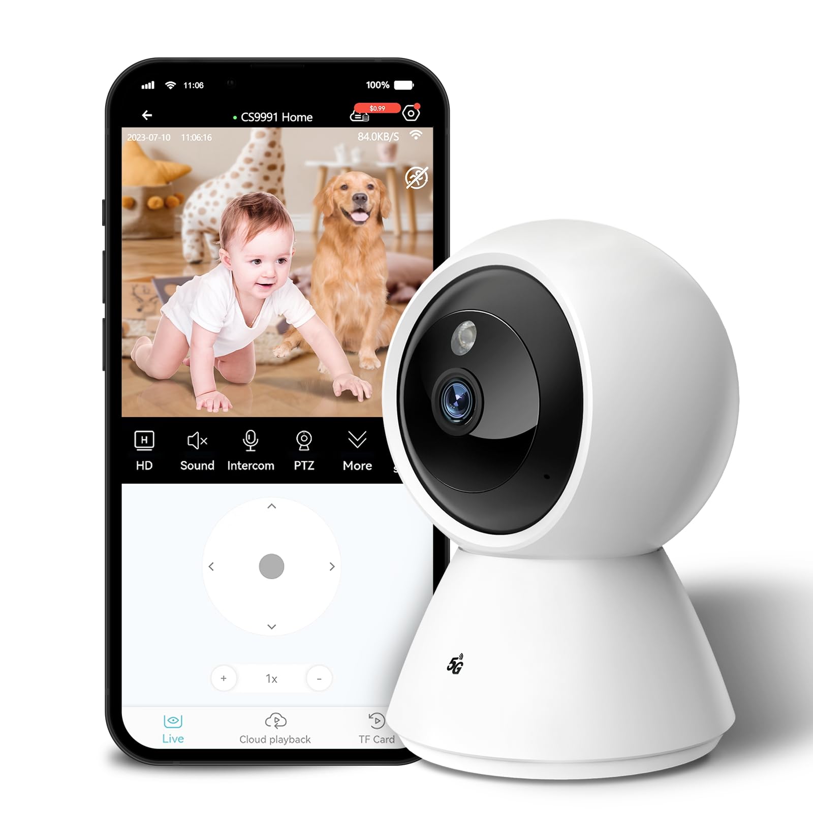 Bjr 2K Hd Security Camera Indoor, 5G & 2.4G Wifi Camera, Pan/Tilt Pet Camera With Motion Detection, Night Vision, 2 Way Talk, Ho