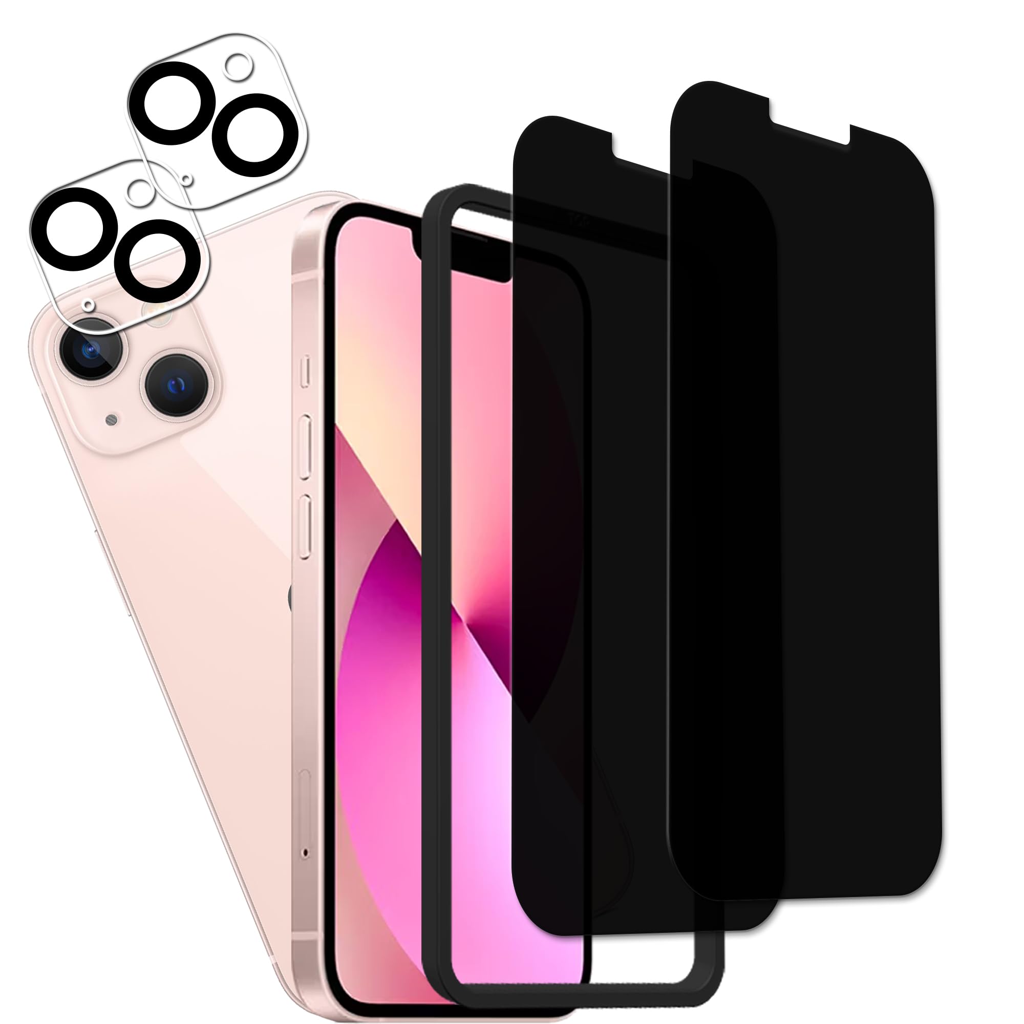 Hkkais Privacy Screen Protector For Iphone 13 Anti Spy Private Tempered Glass Film 2 Pack Camera Lens Protector Film 2 Pack Easy
