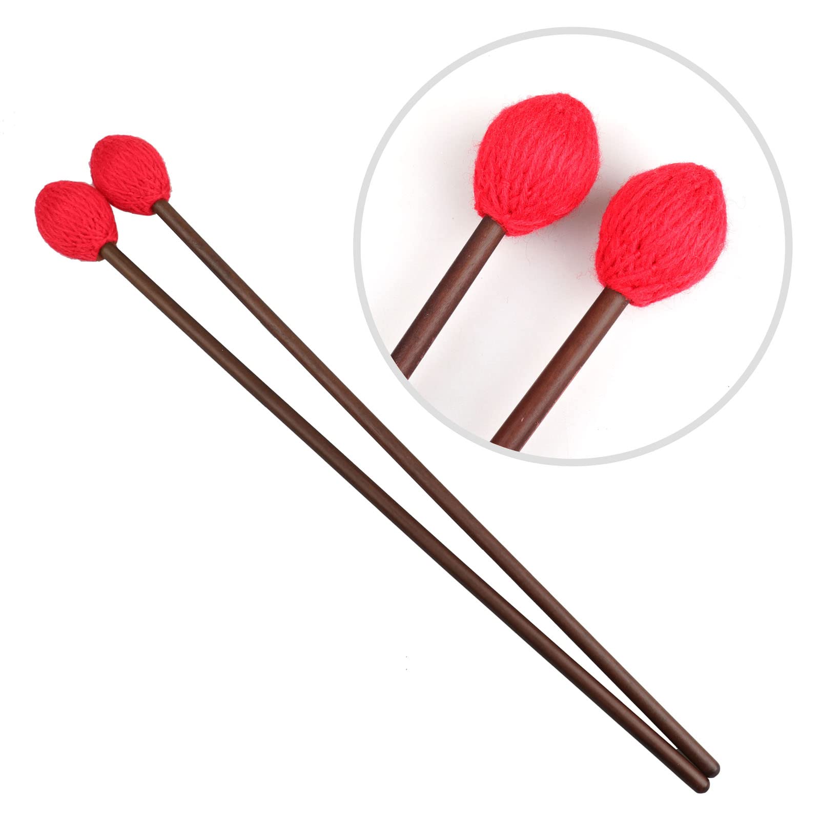 Mr.Power Marimba Mallets Wood Handle Yarn Head With Maple Handle, Bass Percussion Instruments Sticks (Medium Hard Yarn Head, Red